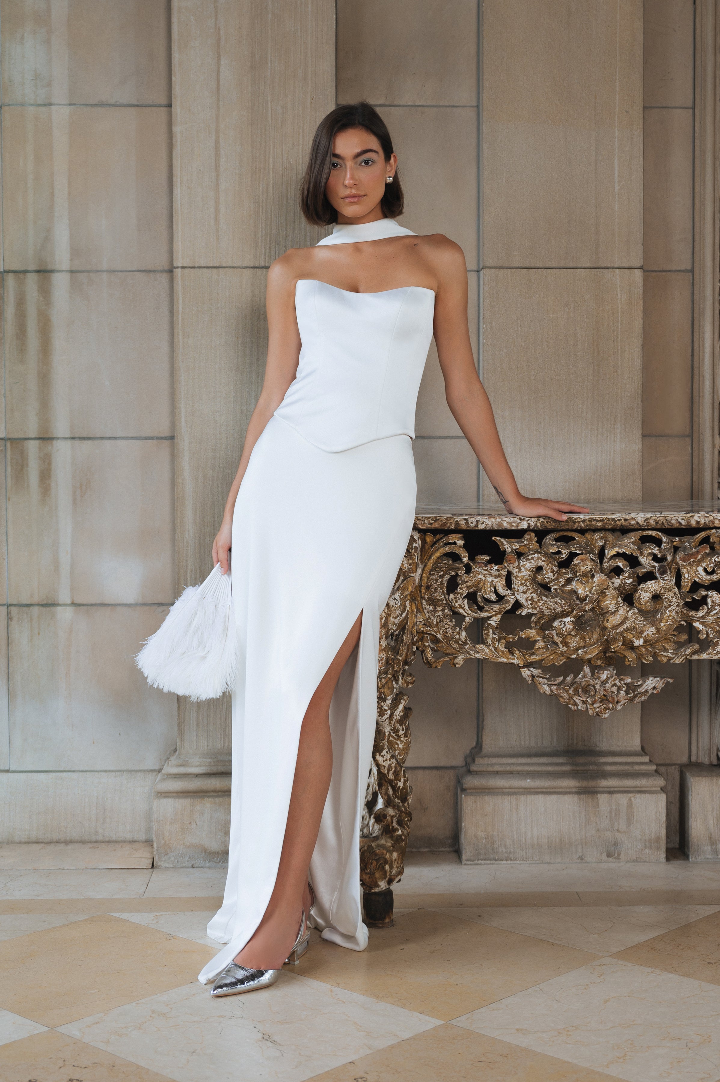 white dress for evening Lady Black Tie - Lottie Gown - Off - Satin A-line or any bride wishing to adopt a casual yet elegant bridal style because of its subtle charm and timeless appeal Jovani JB03910 Off White Cowl