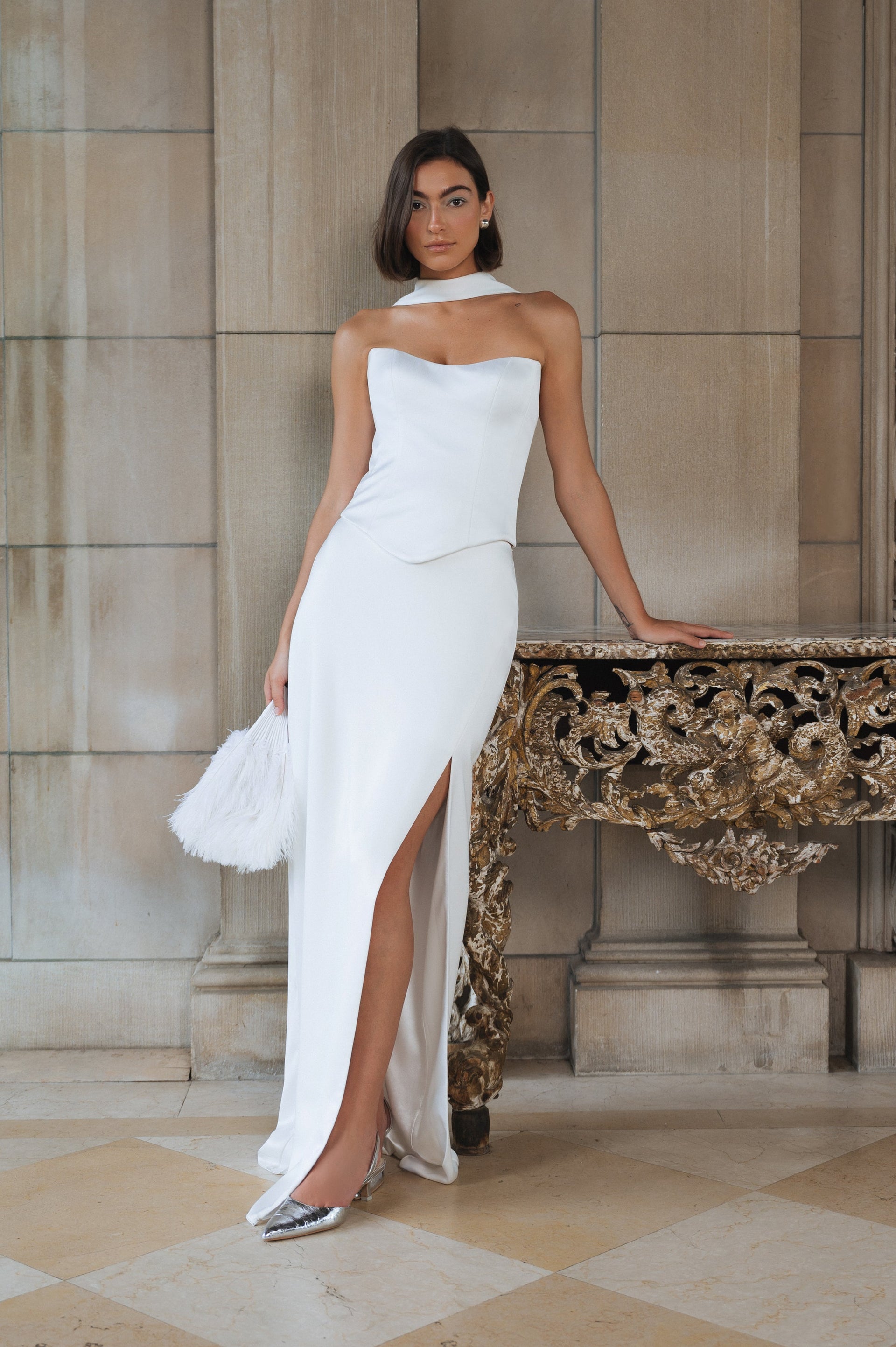 off shoulder ruffle dress white Ruffle Ready Off-The-Shoulder Mini Dress in White | Size: XS | Chiffon/Knit Fabric/Mesh Fabric