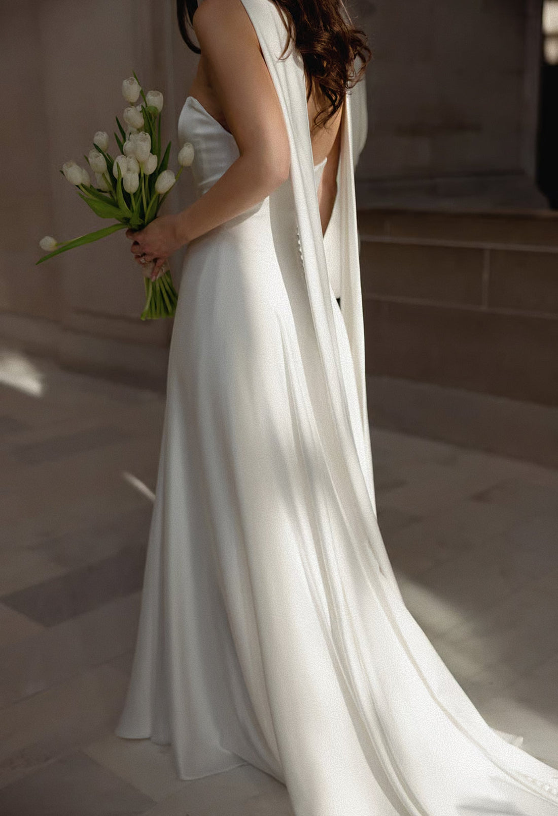 Subtle Drop Waist Addilyn bridal gown on Bride, Ingrid