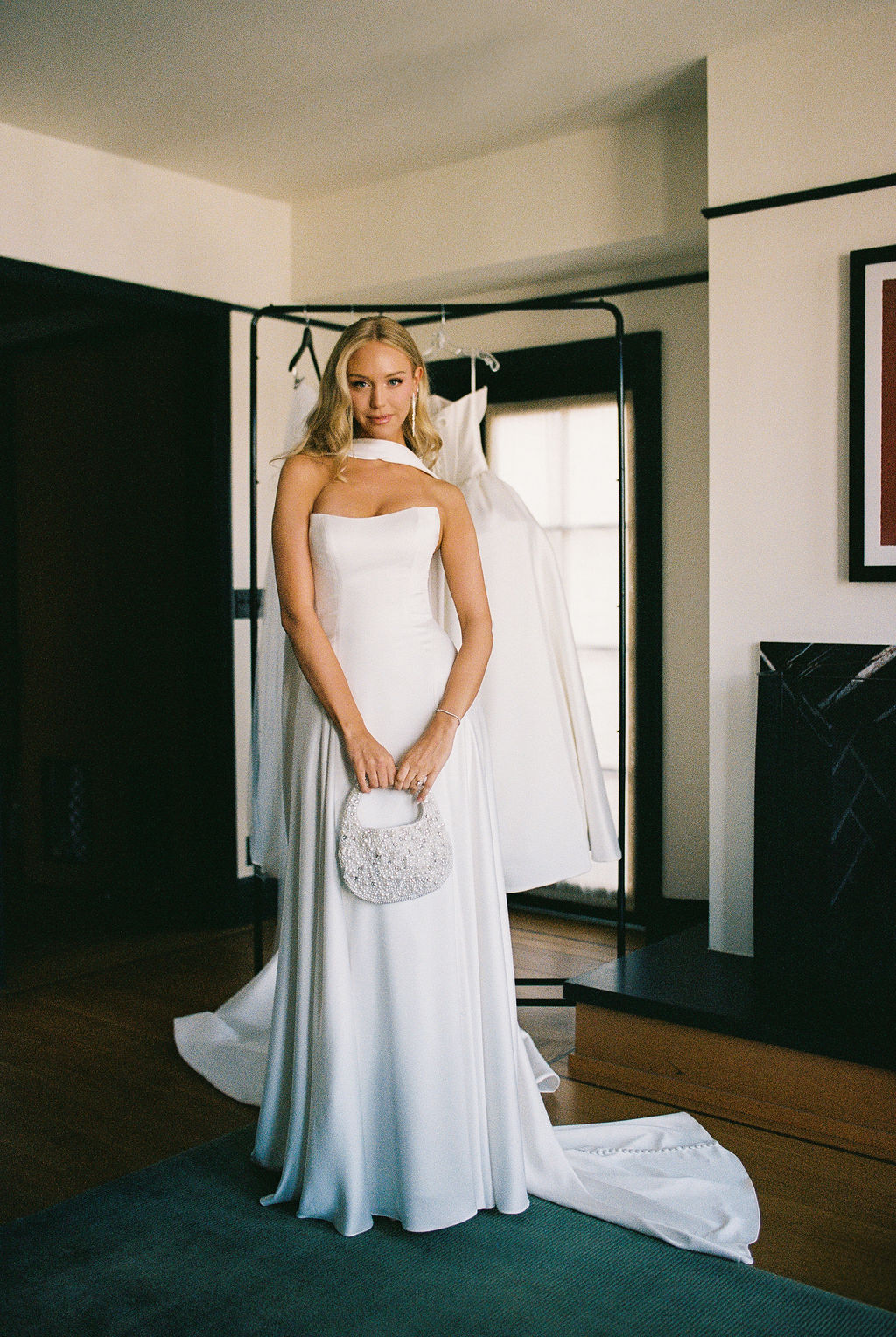 Real Bride Paige Mobley in the Subtle Drop Waist Addilyn Fit and and Flare Bridal Gown.