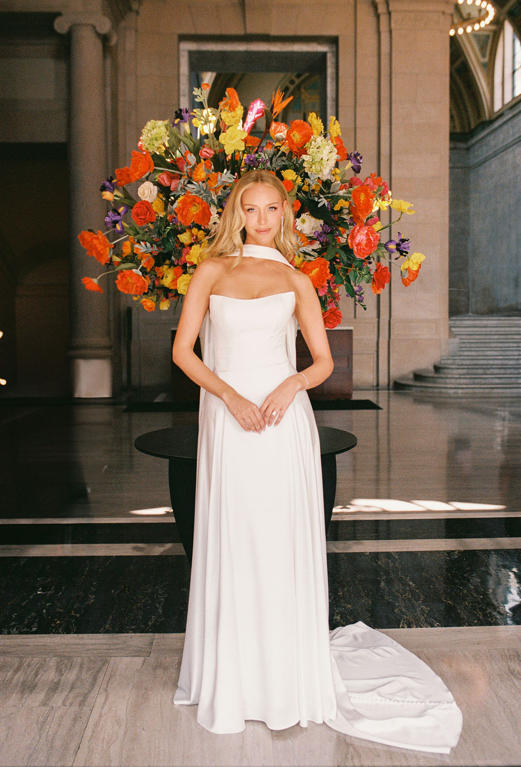 Real Bride Paige Mobley in the Subtle Drop Waist Addilyn Fit and and Flare Bridal Gown.