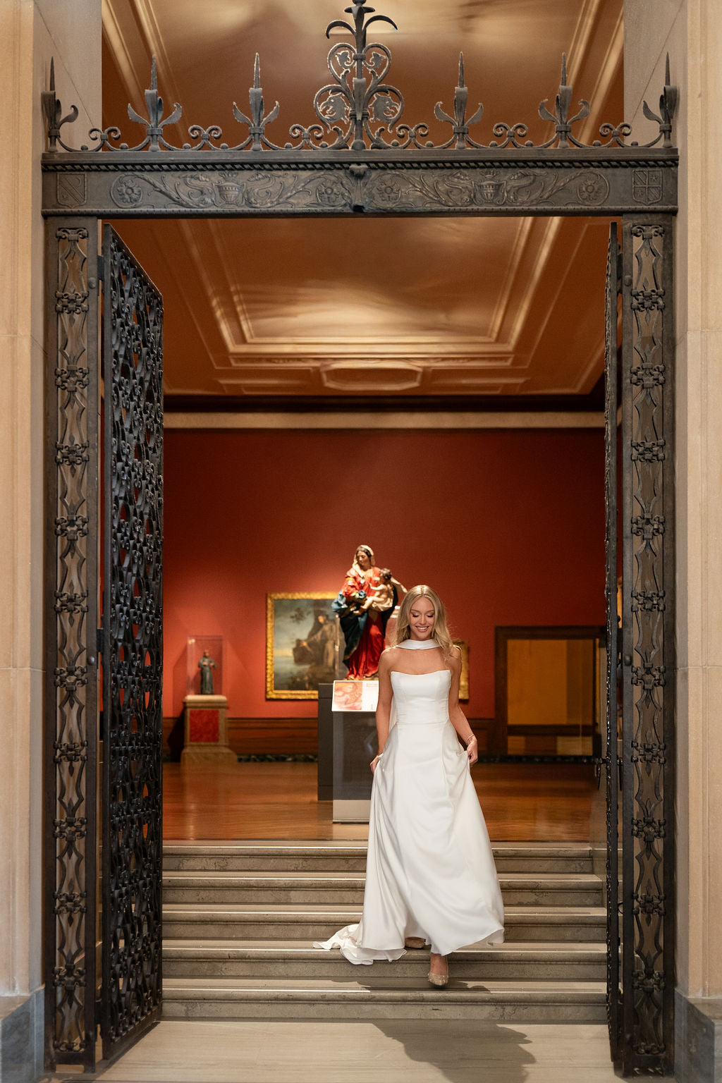 Real Bride Paige Mobley in the Subtle Drop Waist Addilyn Fit and and Flare Bridal Gown.