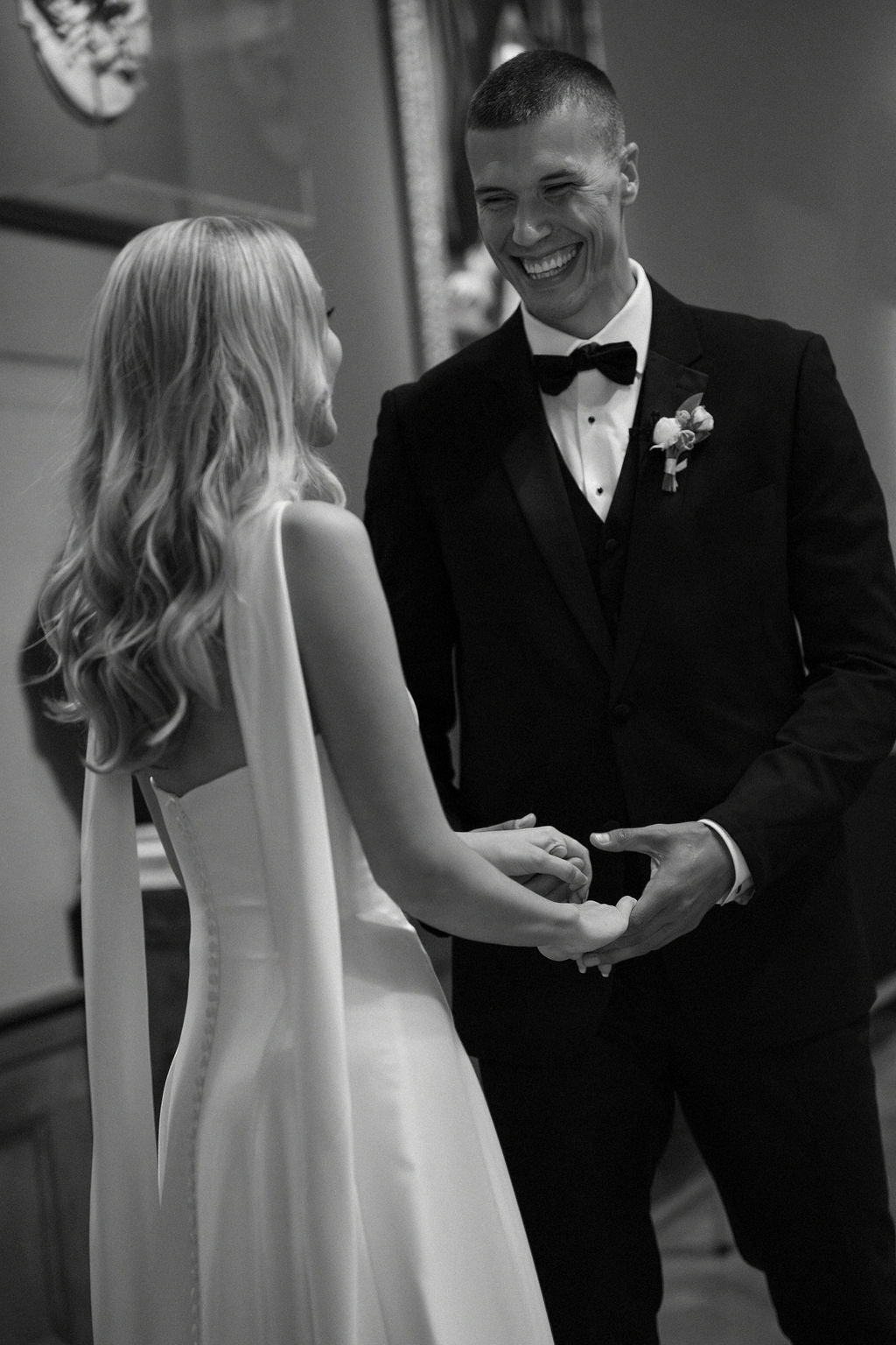 Real Bride Paige Mobley in the Subtle Drop Waist Addilyn Fit and and Flare Bridal Gown.