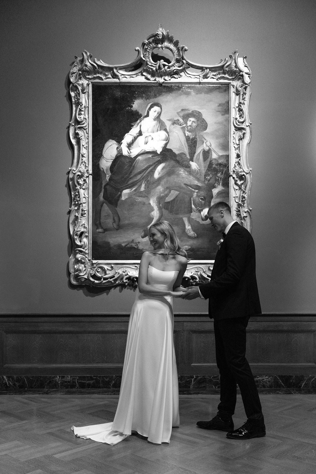 Real Bride Paige Mobley in the Subtle Drop Waist Addilyn Fit and and Flare Bridal Gown.