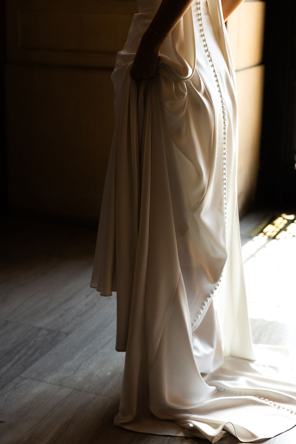 Real Bride Paige Mobley in the Subtle Drop Waist Addilyn Fit and and Flare Bridal Gown.