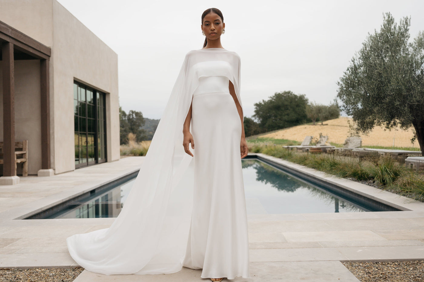 Simple Wedding Dress with Sheer Cape