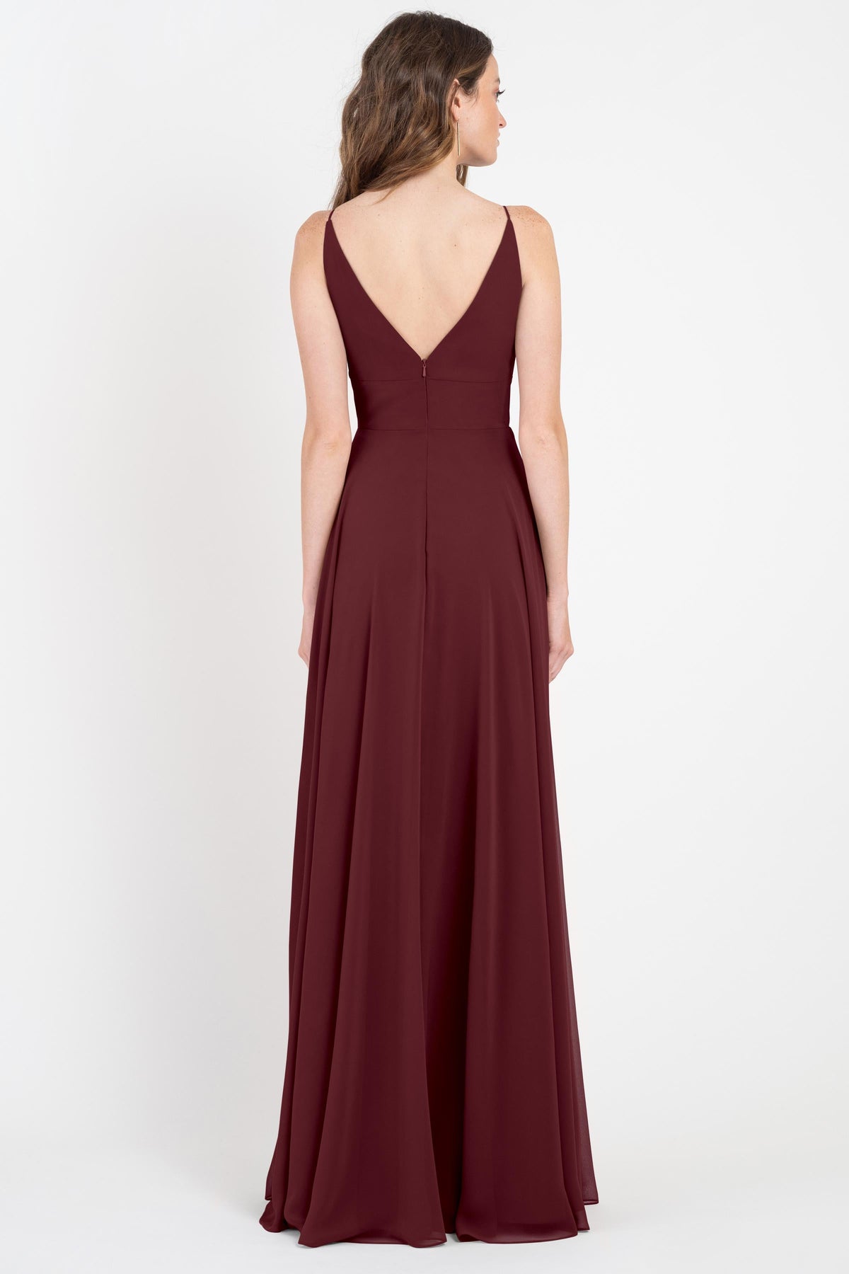 Burgundy evening gown on a white background