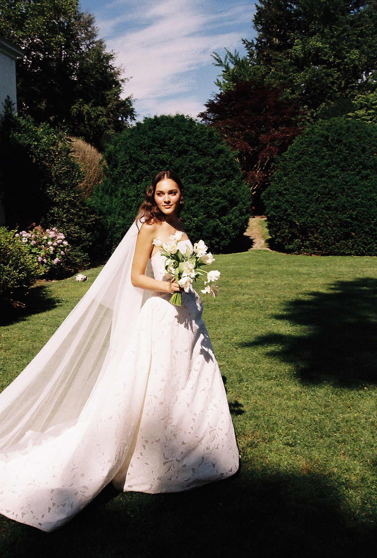 A Line Wedding Dress with Veil on Bride.