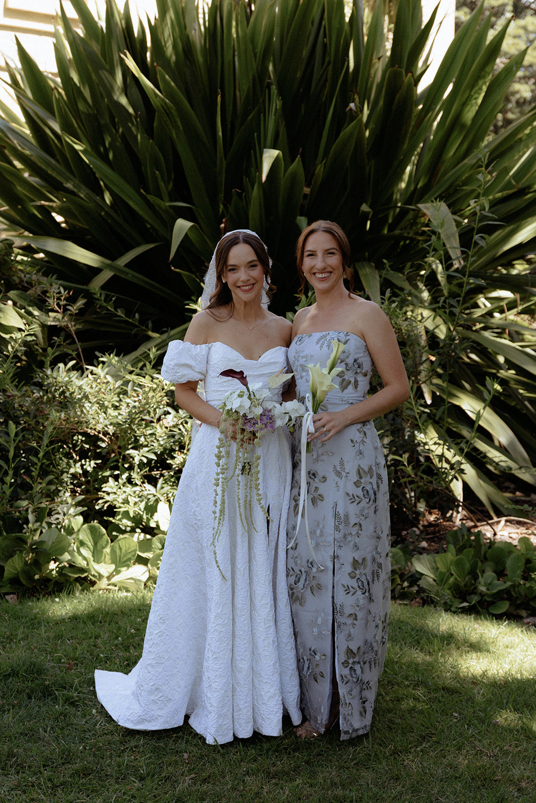 Real Bride's Modern Outdoor Wedding in the A-Line, convertible off-shoulder sleeves, Beau Bridal Gown