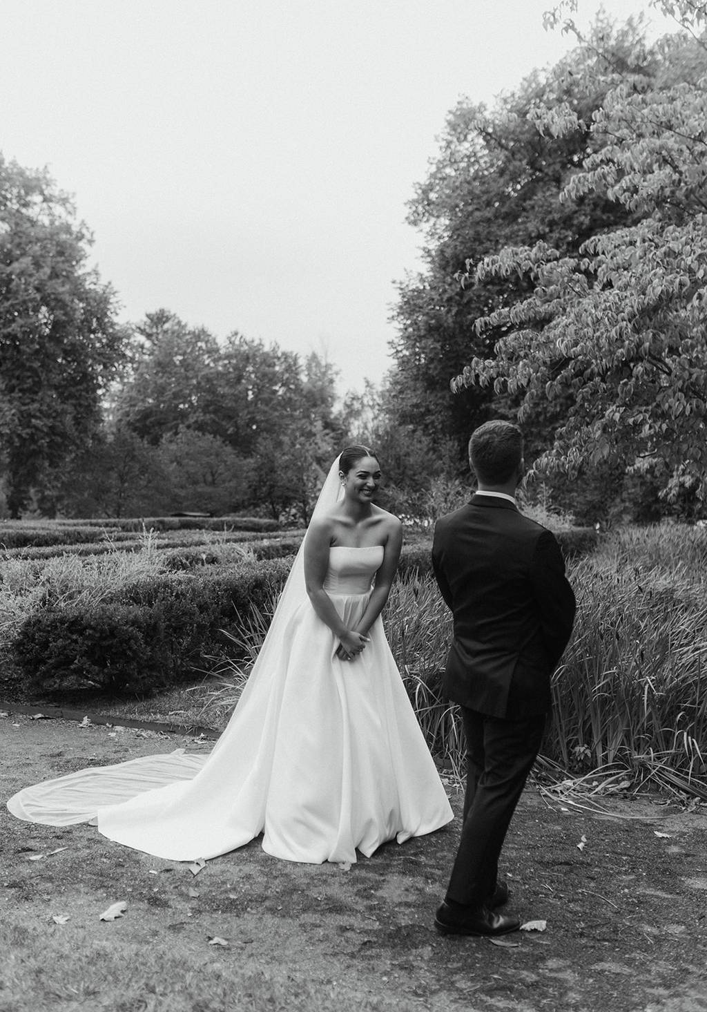 Elegant and Classic Brynn Strapless Gown on Bride Arianna
