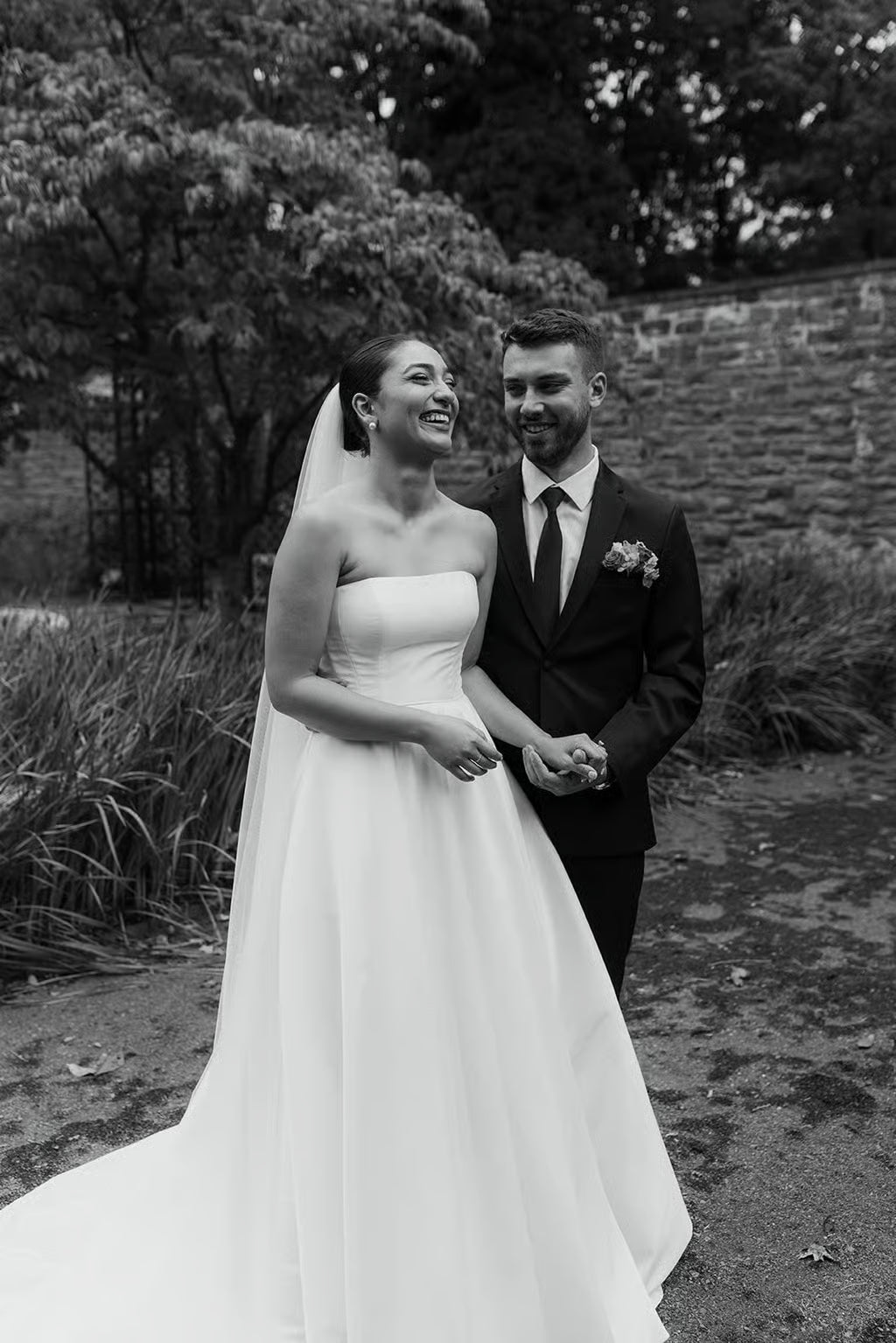 Elegant and Classic Brynn Strapless Gown on Bride Arianna