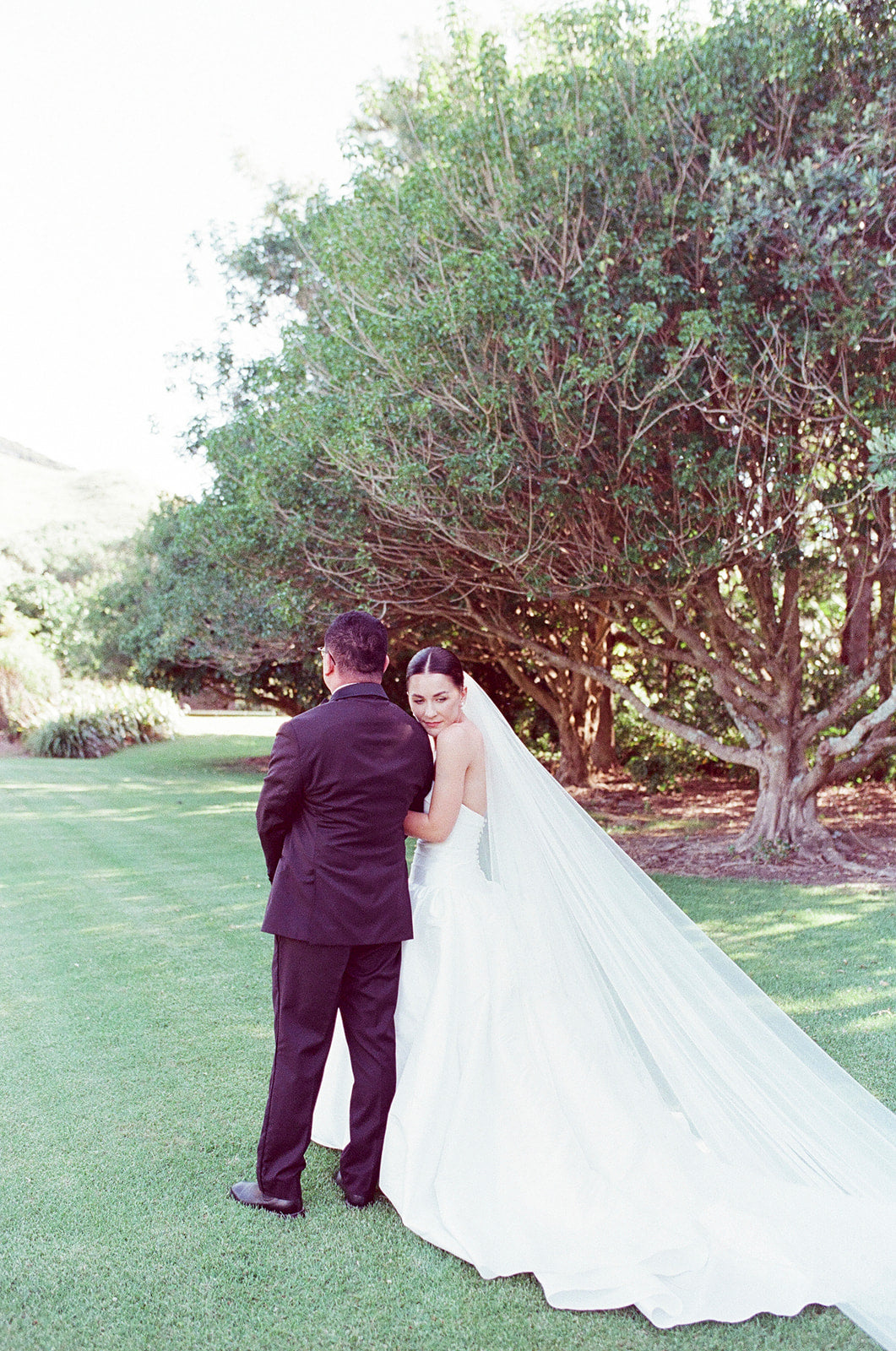 Real Bride Monique in the Drop Waist, A-Line, and Strapless Charlotte Bridal Gown
