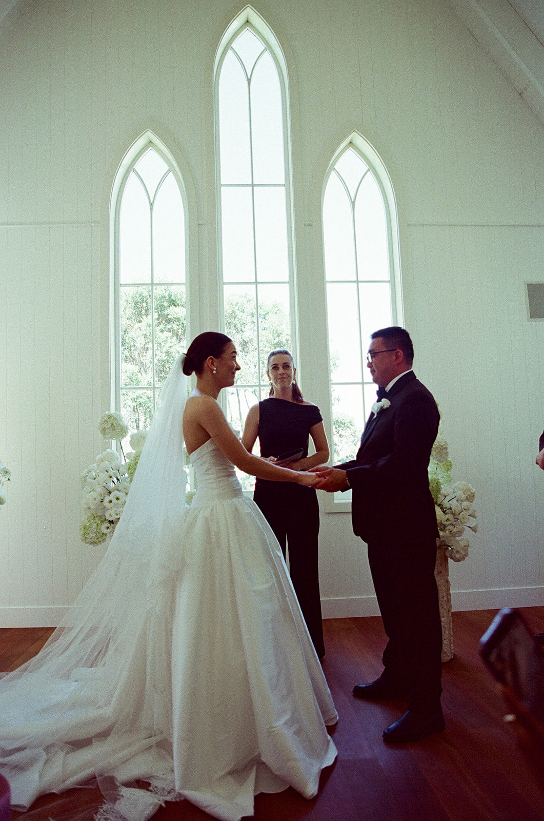 Real Bride Monique in the Drop Waist, A-Line, and Strapless Charlotte Bridal Gown