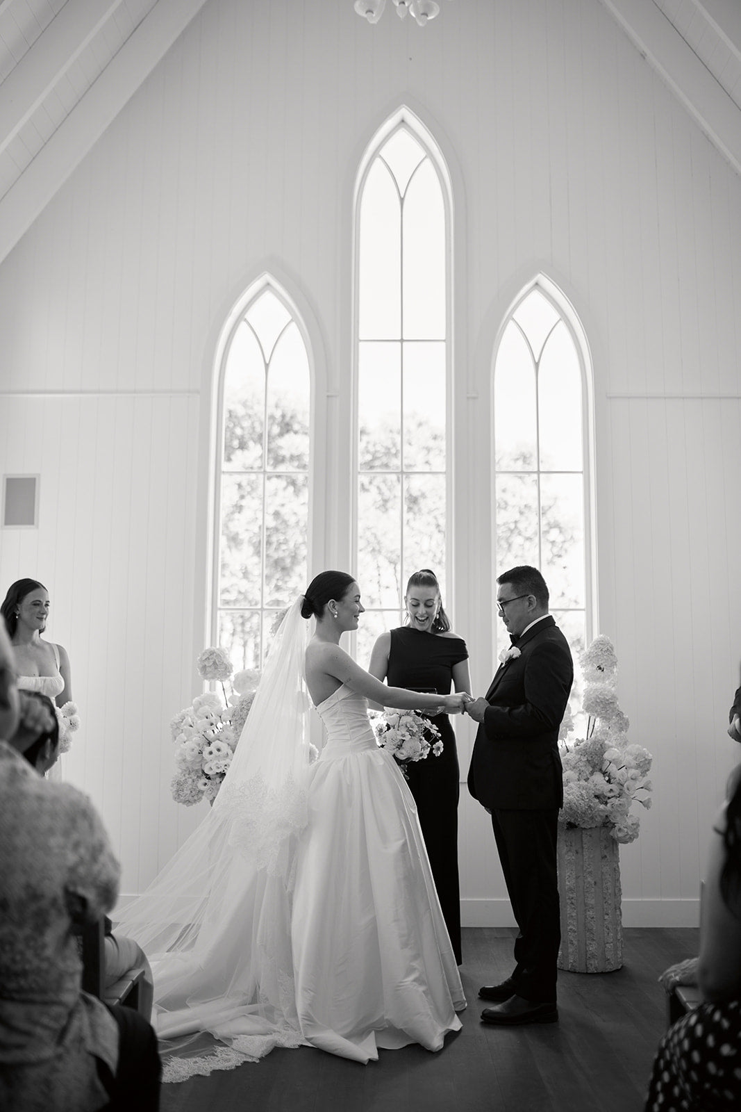 Real Bride Monique in the Drop Waist, A-Line, and Strapless Charlotte Bridal Gown