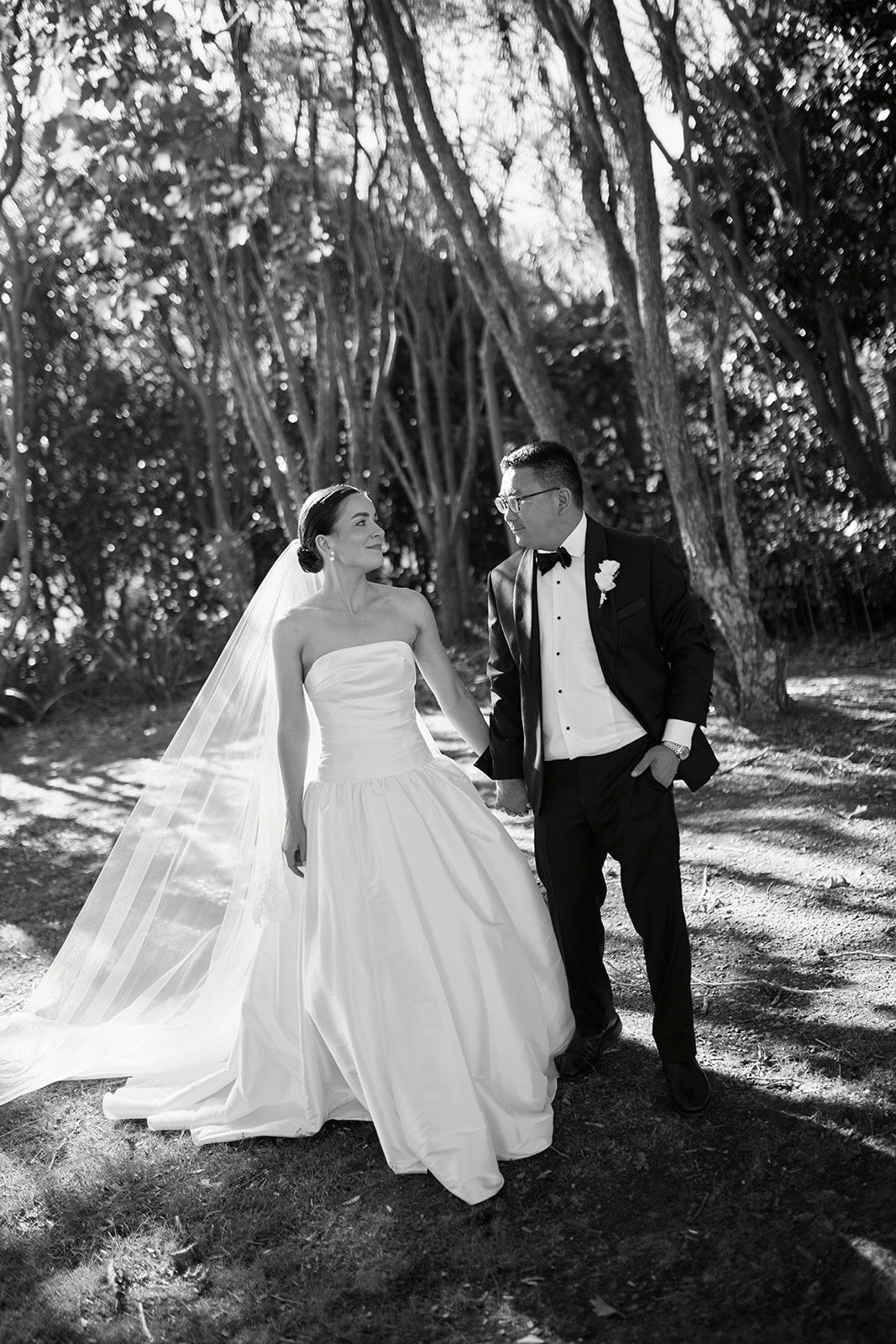 Real Bride Monique in the Drop Waist, A-Line, and Strapless Charlotte Bridal Gown