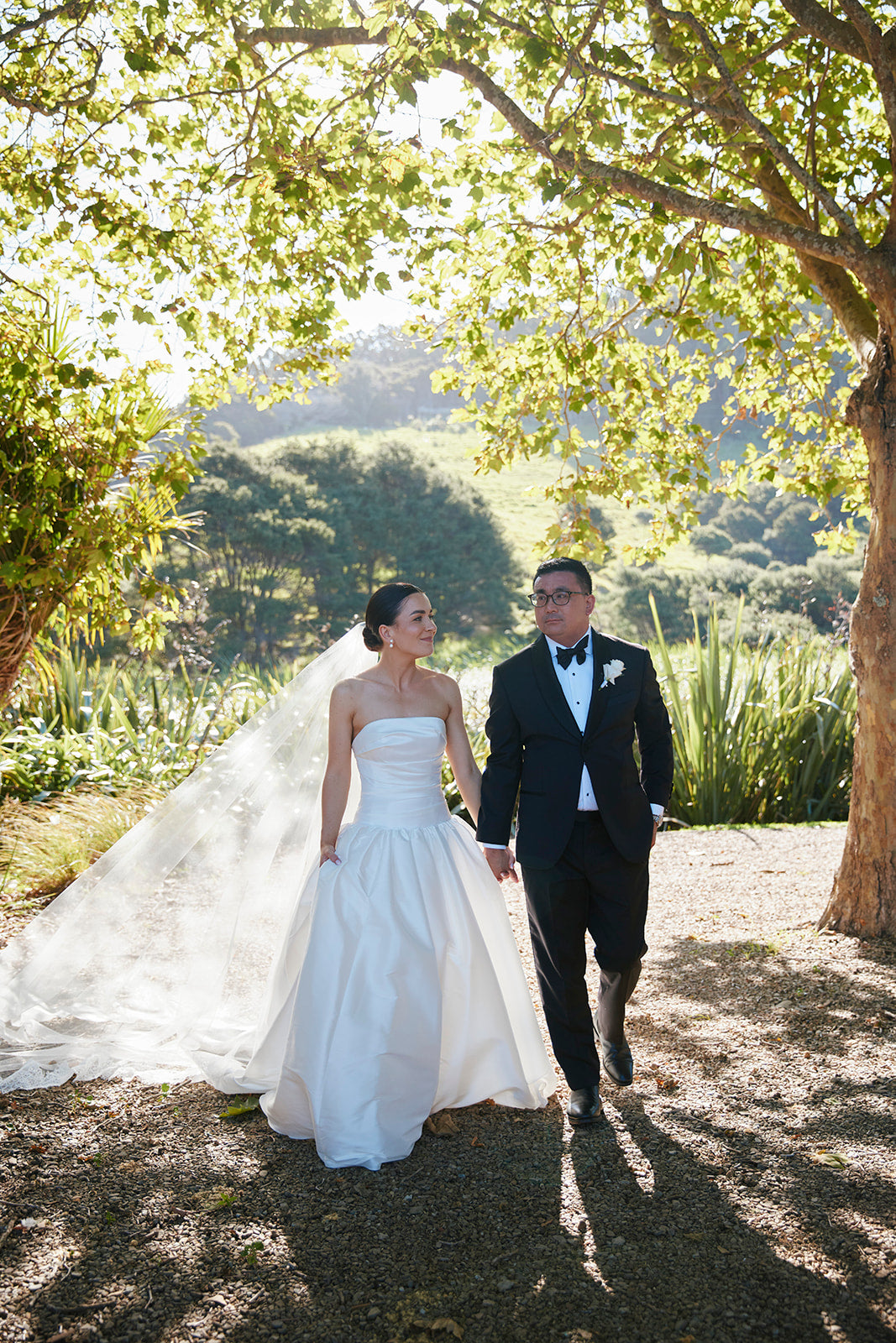Real Bride Monique in the Drop Waist, A-Line, and Strapless Charlotte Bridal Gown