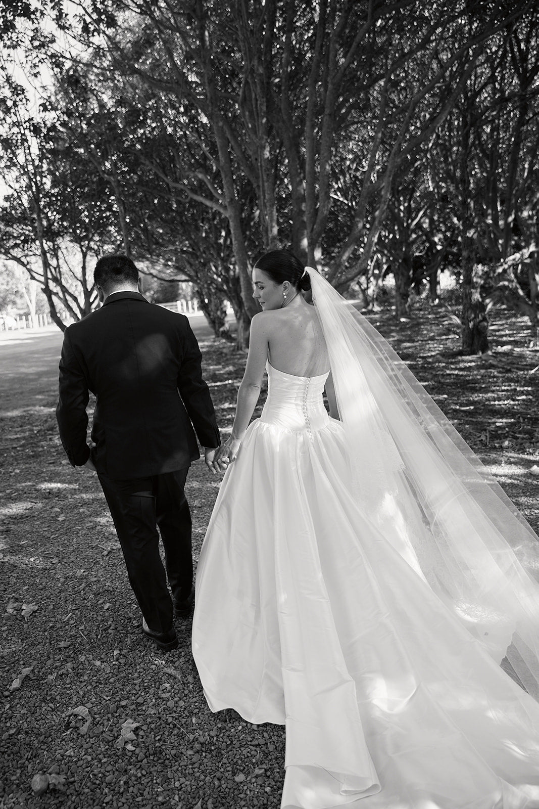Real Bride Monique in the Drop Waist, A-Line, and Strapless Charlotte Bridal Gown