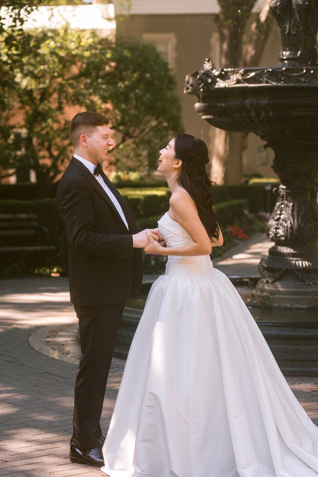 Real Bride Lala in the Charlotte Gown at the NY Botanical Gardens