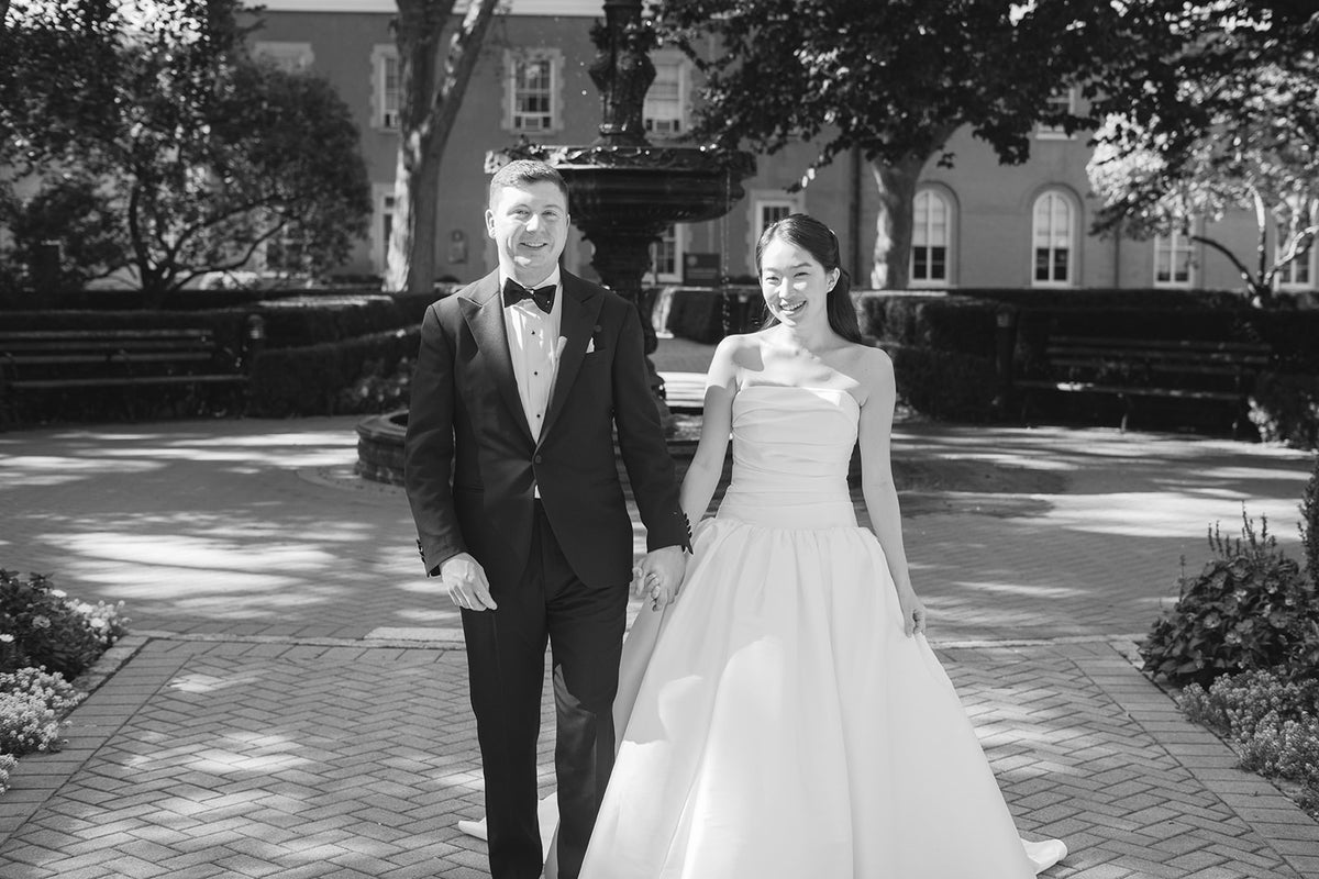 Real Bride Lala in the Charlotte Gown at the NY Botanical Gardens