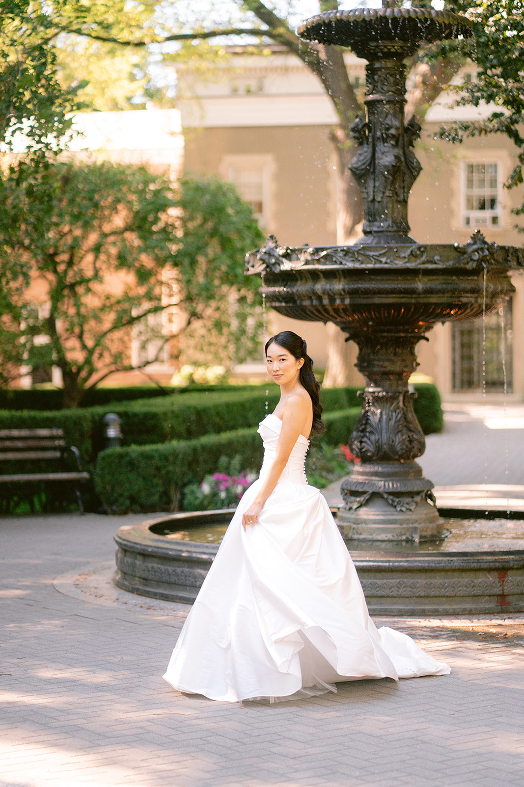 Real Bride Lala in the Charlotte Gown at the NY Botanical Gardens