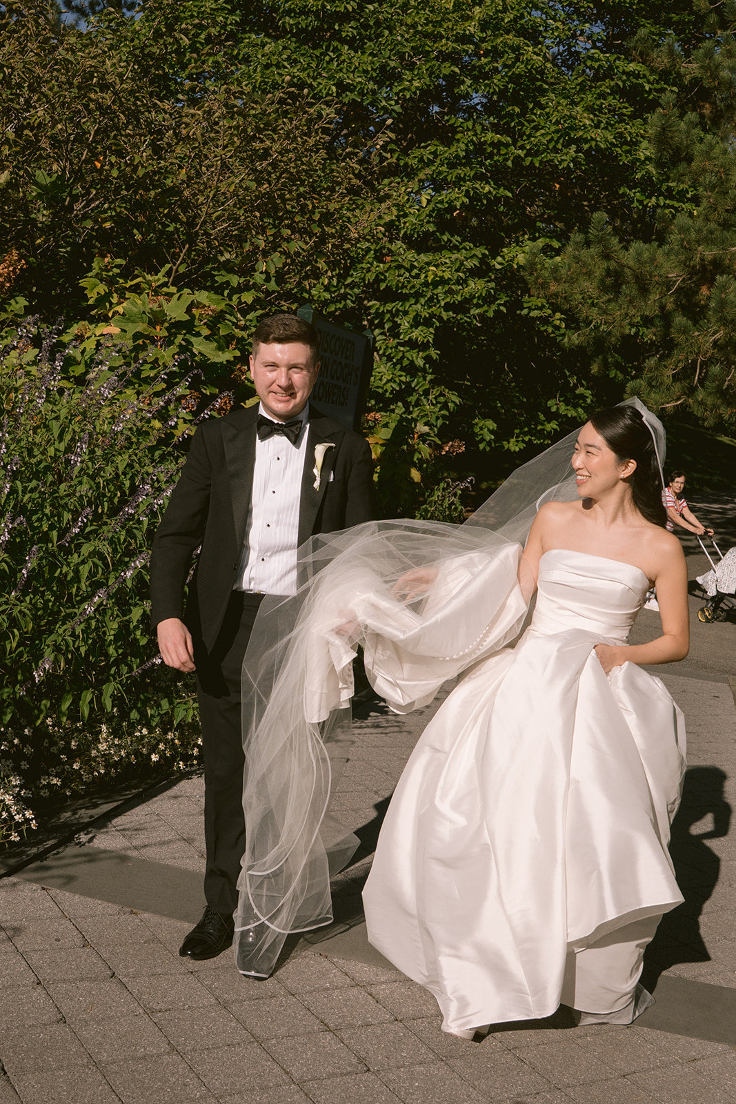 Real Bride Lala in the Charlotte Gown at the NY Botanical Gardens