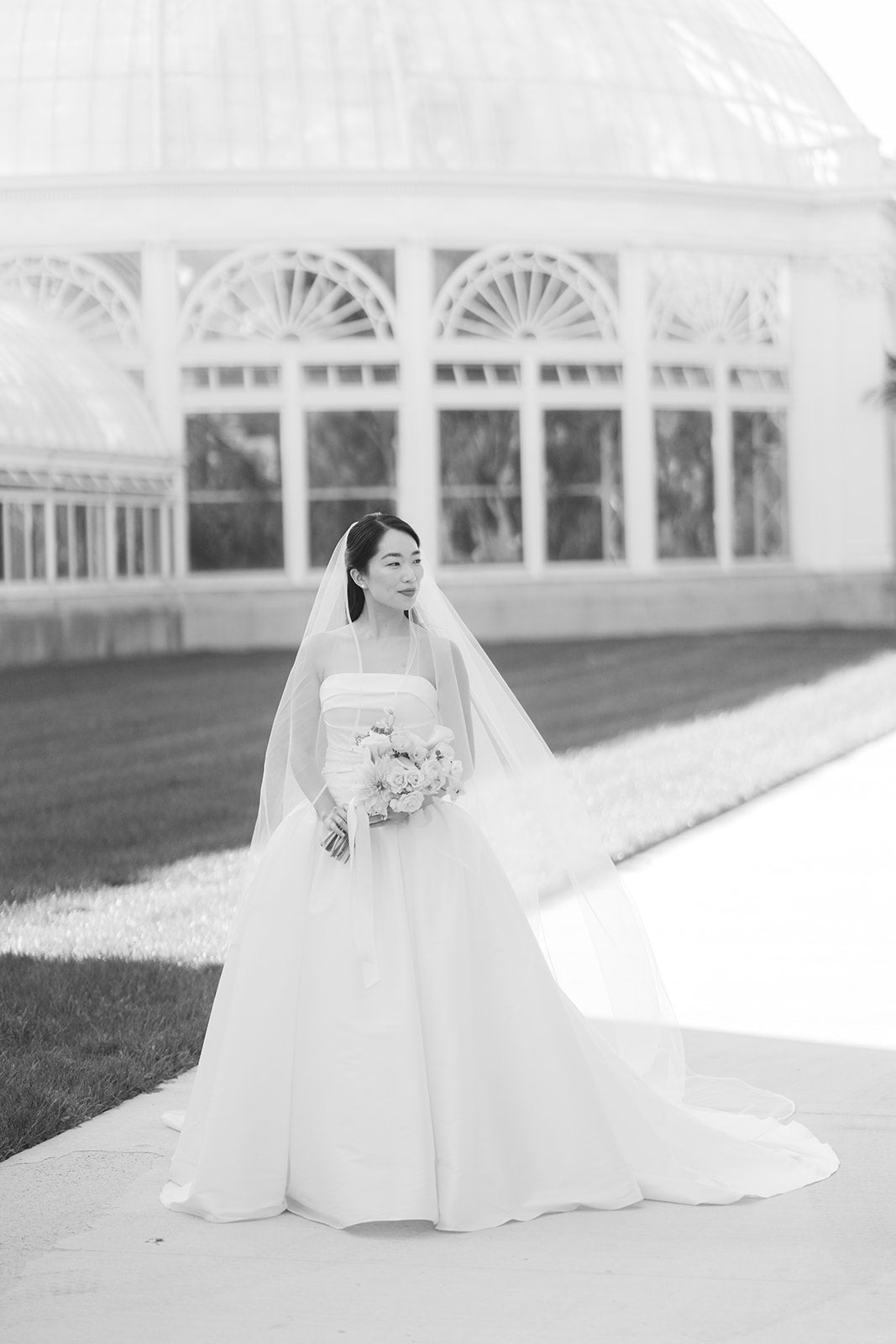 Real Bride Lala in the Charlotte Gown at the NY Botanical Gardens