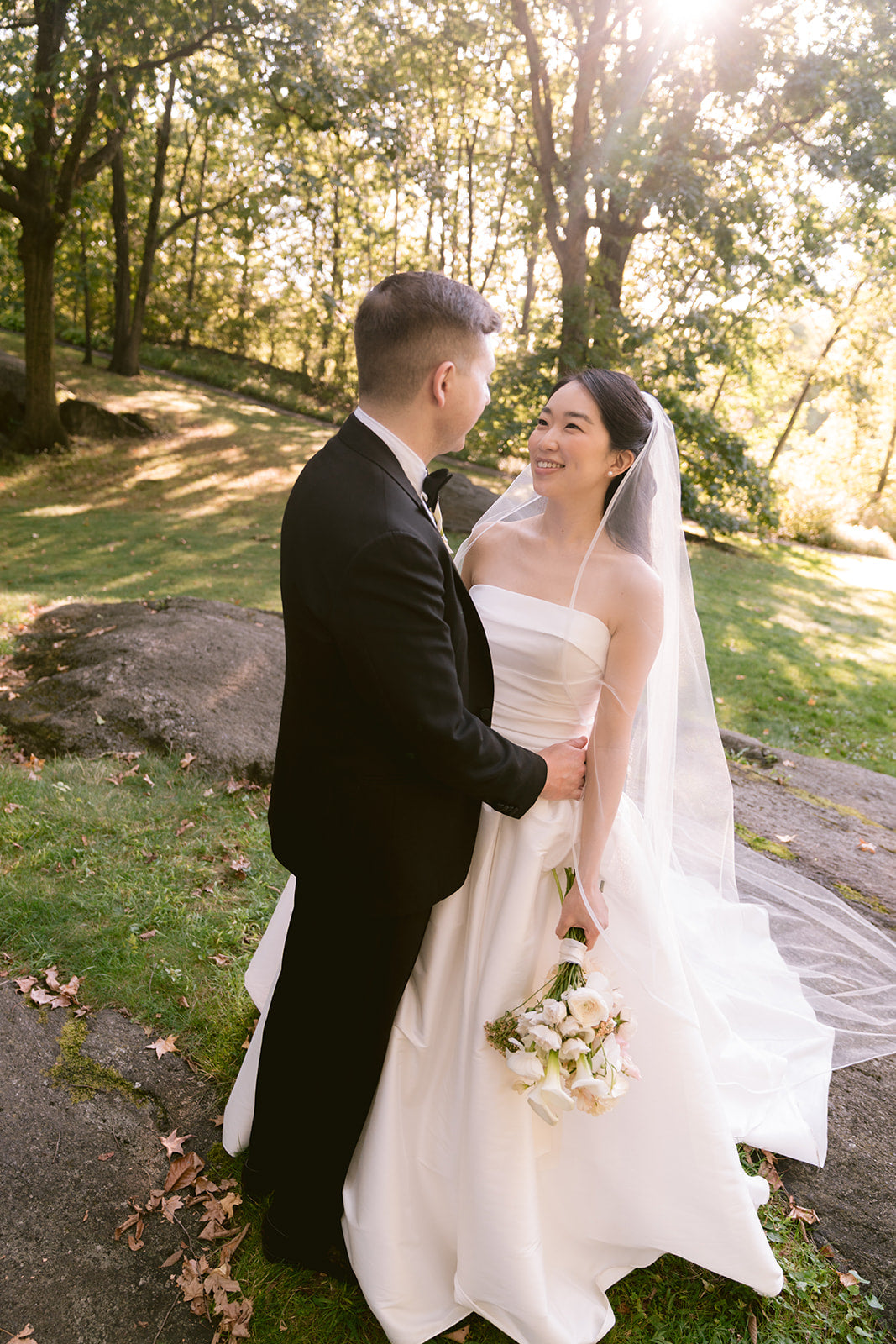 Real Bride Lala in the Charlotte Gown at the NY Botanical Gardens