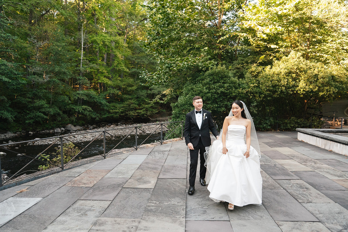 Real Bride Lala in the Charlotte Gown at the NY Botanical Gardens