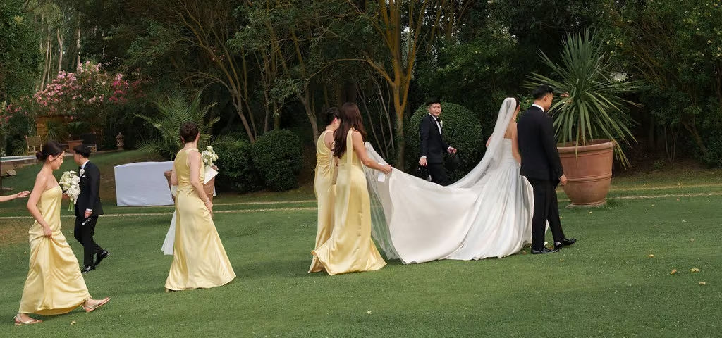 Daffodil Yellow Satin Bridesmaid Dresses Real Wedding