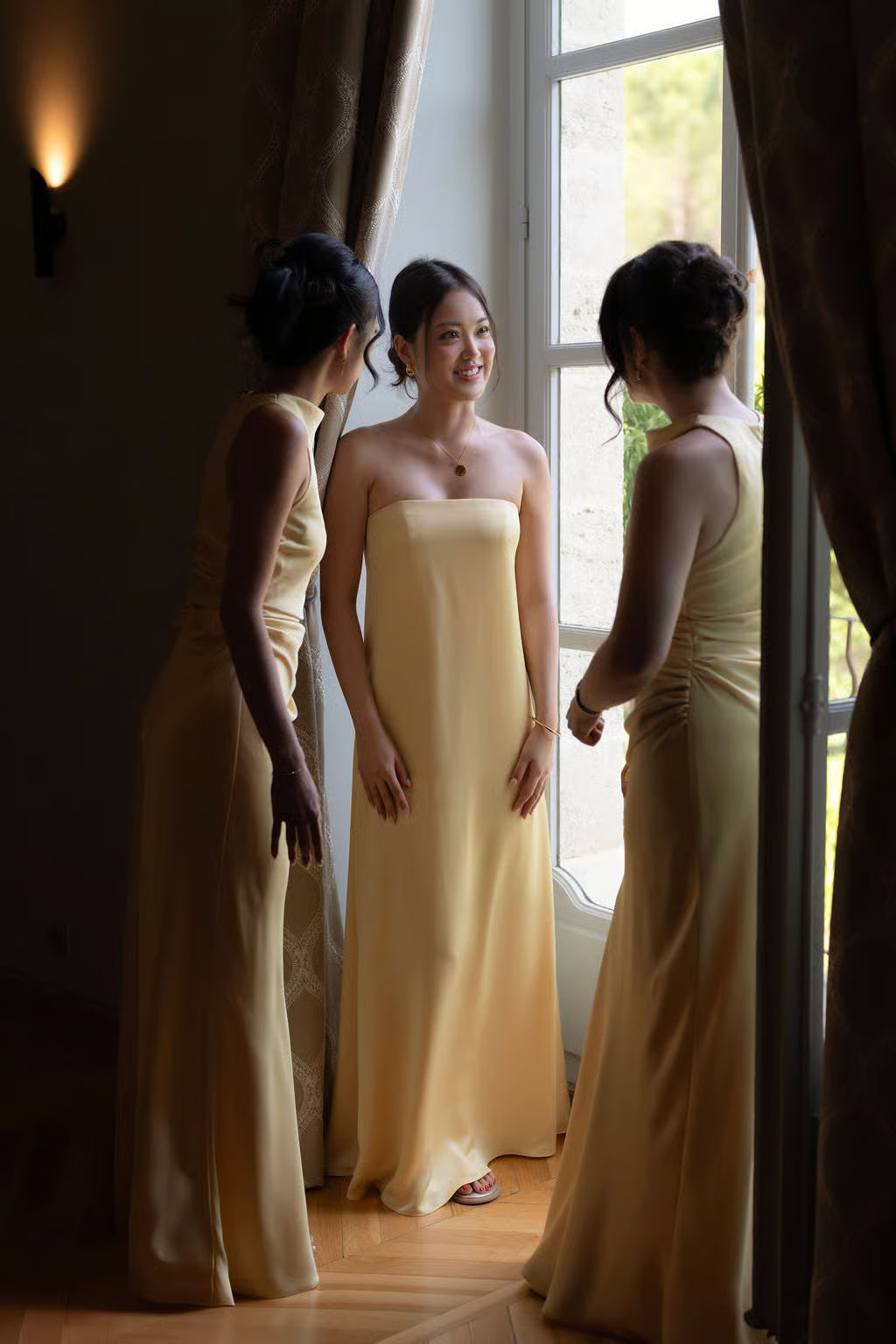 Daffodil Yellow Satin Bridesmaid Dresses Real Wedding