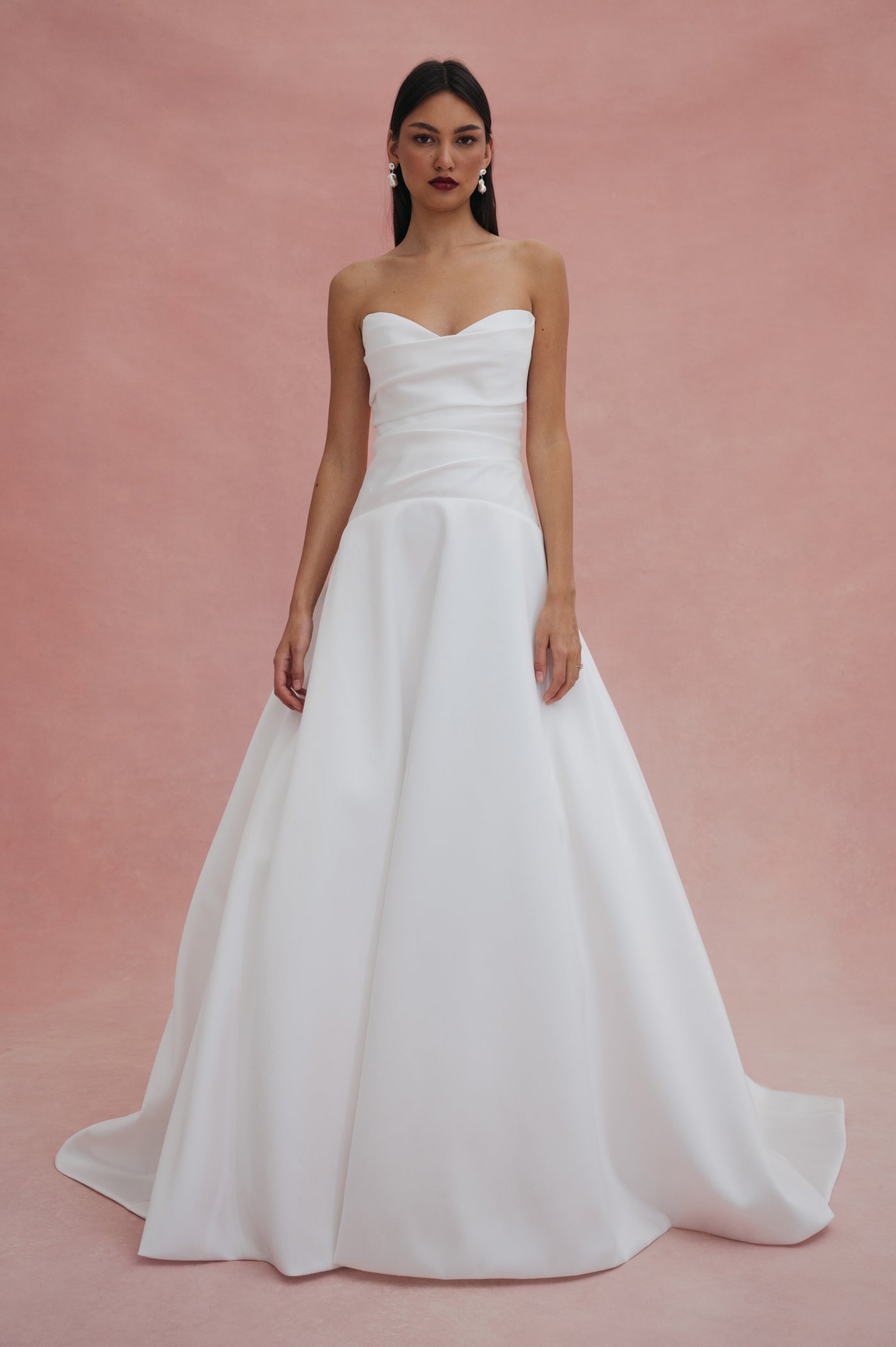 Draped Drop Waist Strapless Wedding Dress