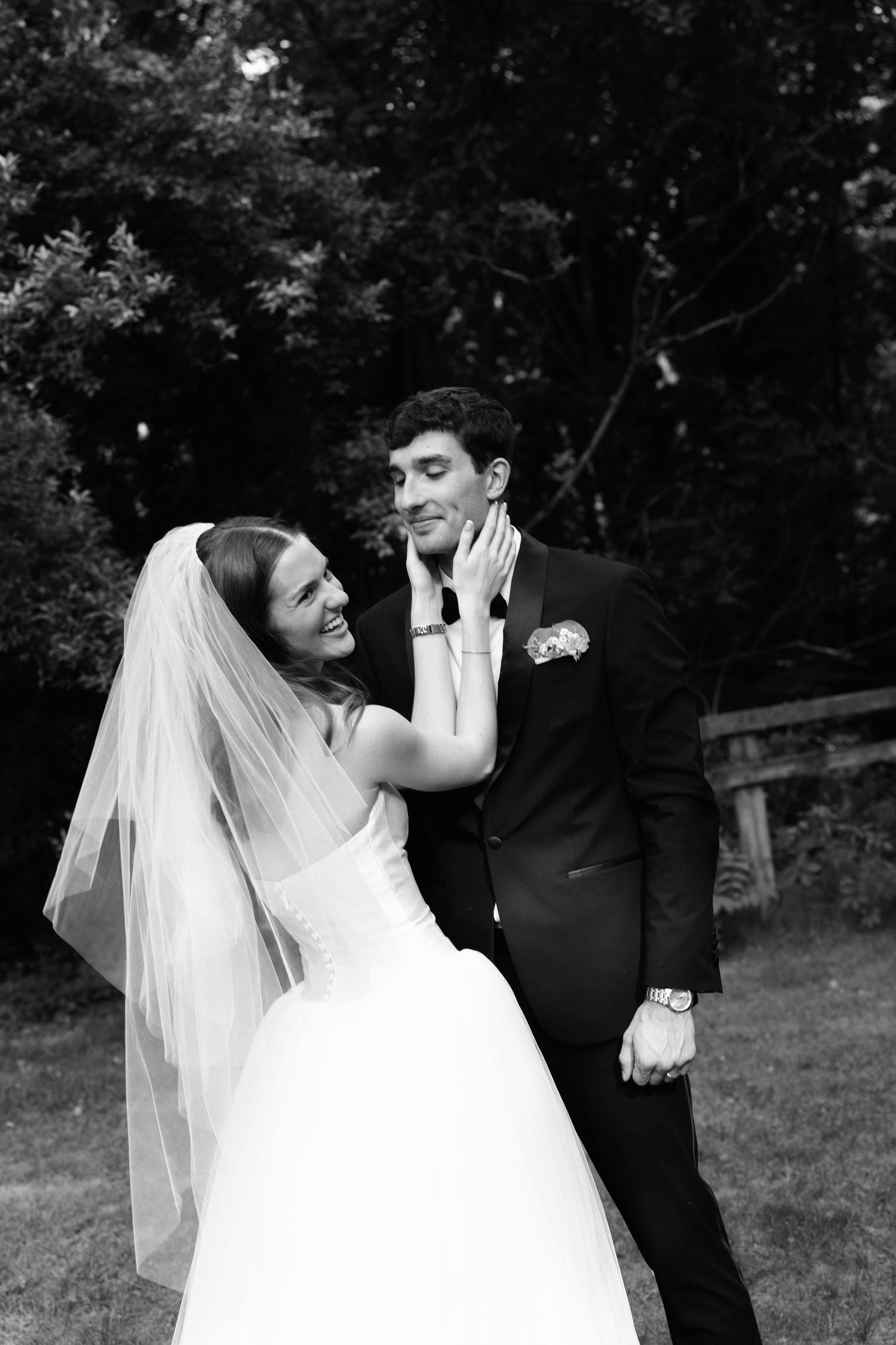Bride in Georgina Drop Waist Wedding Dress and Olivia Tulle Sleeves
