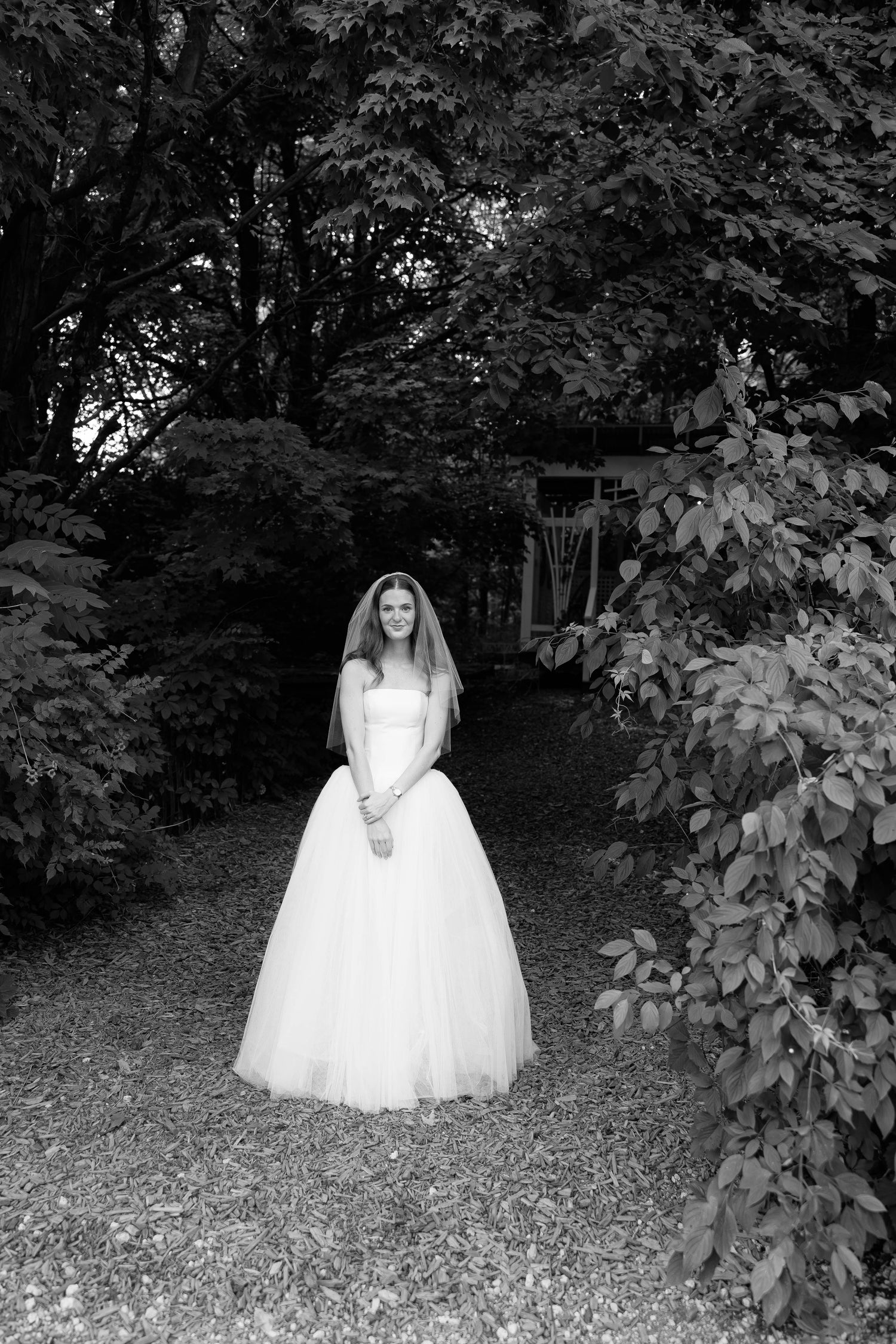 Bride in Georgina Drop Waist Wedding Dress and Olivia Tulle Sleeves