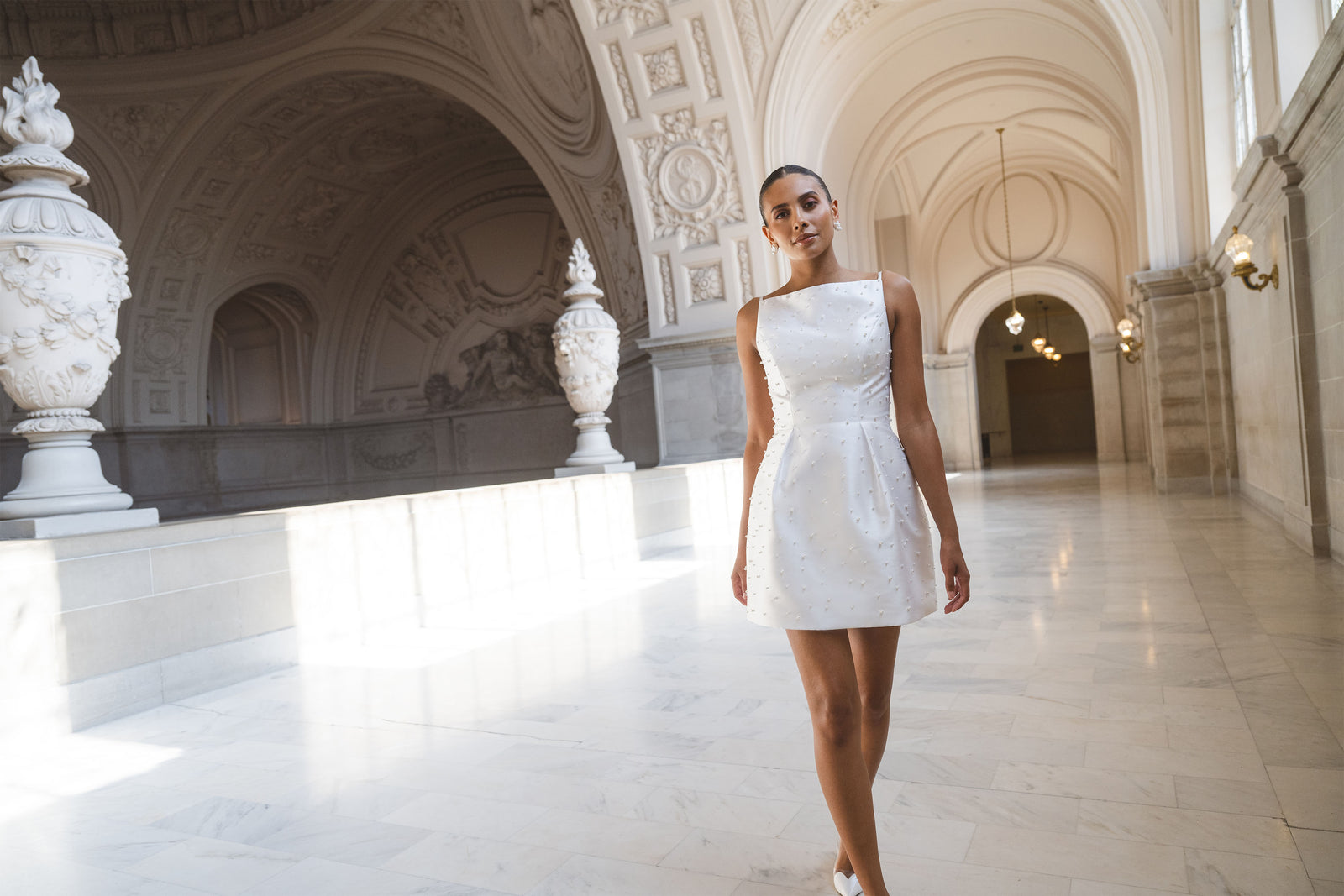 Pearl Mini Wedding Dress in City Hall
