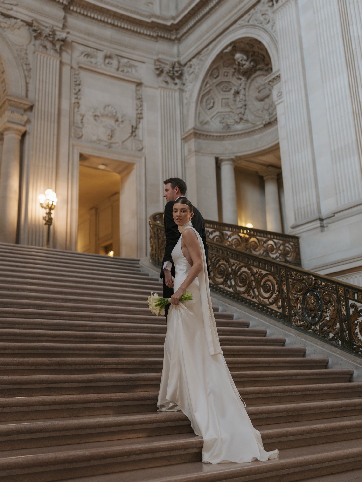Bride Polina in the Jennifer Gown with Bridal Scarf