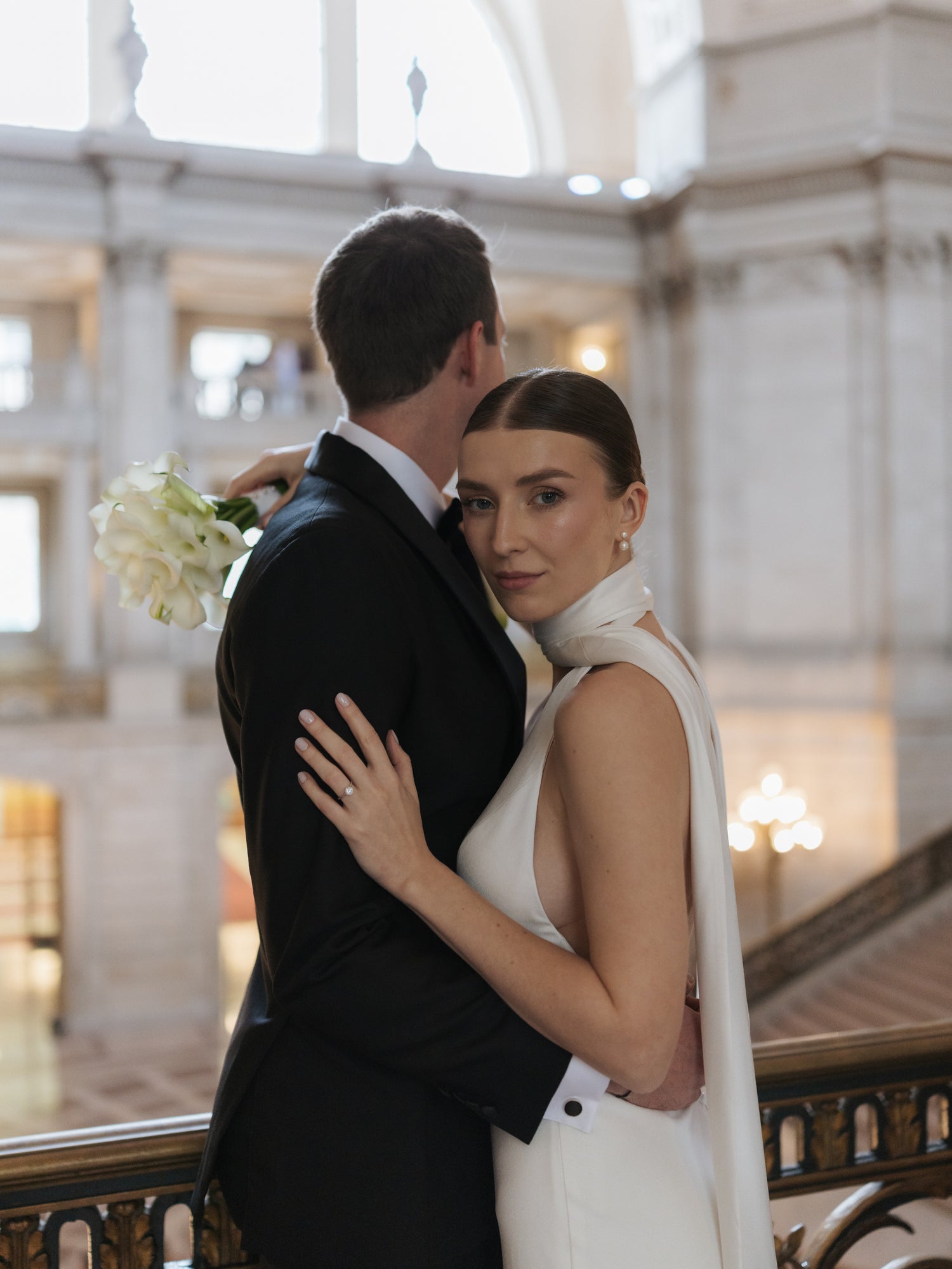 Bride Polina in the Jennifer Gown with Bridal Scarf
