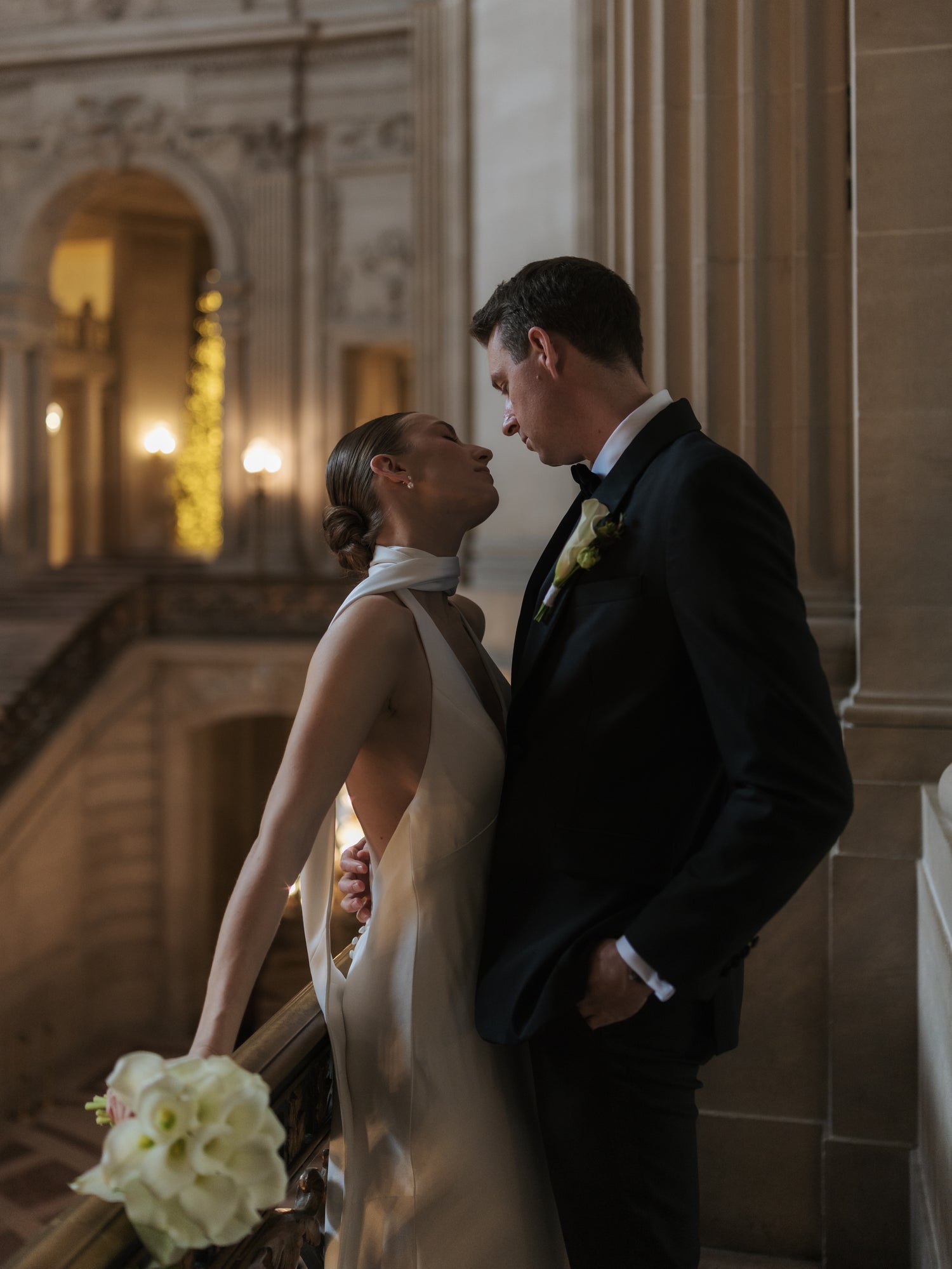 Bride Polina in the Jennifer Gown with Bridal Scarf
