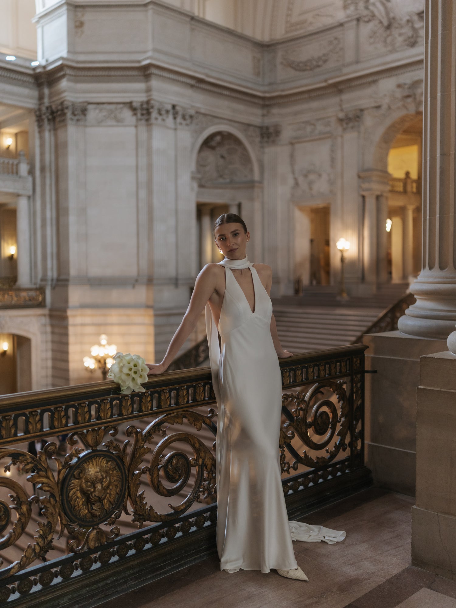 Bride Polina in the Jennifer Gown with Bridal Scarf