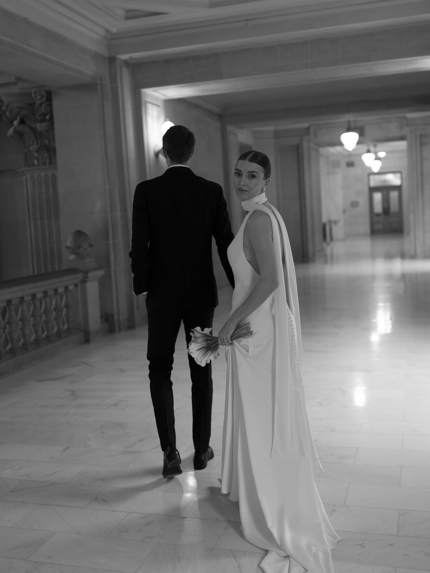 Bride Polina in the Jennifer Gown with Bridal Scarf