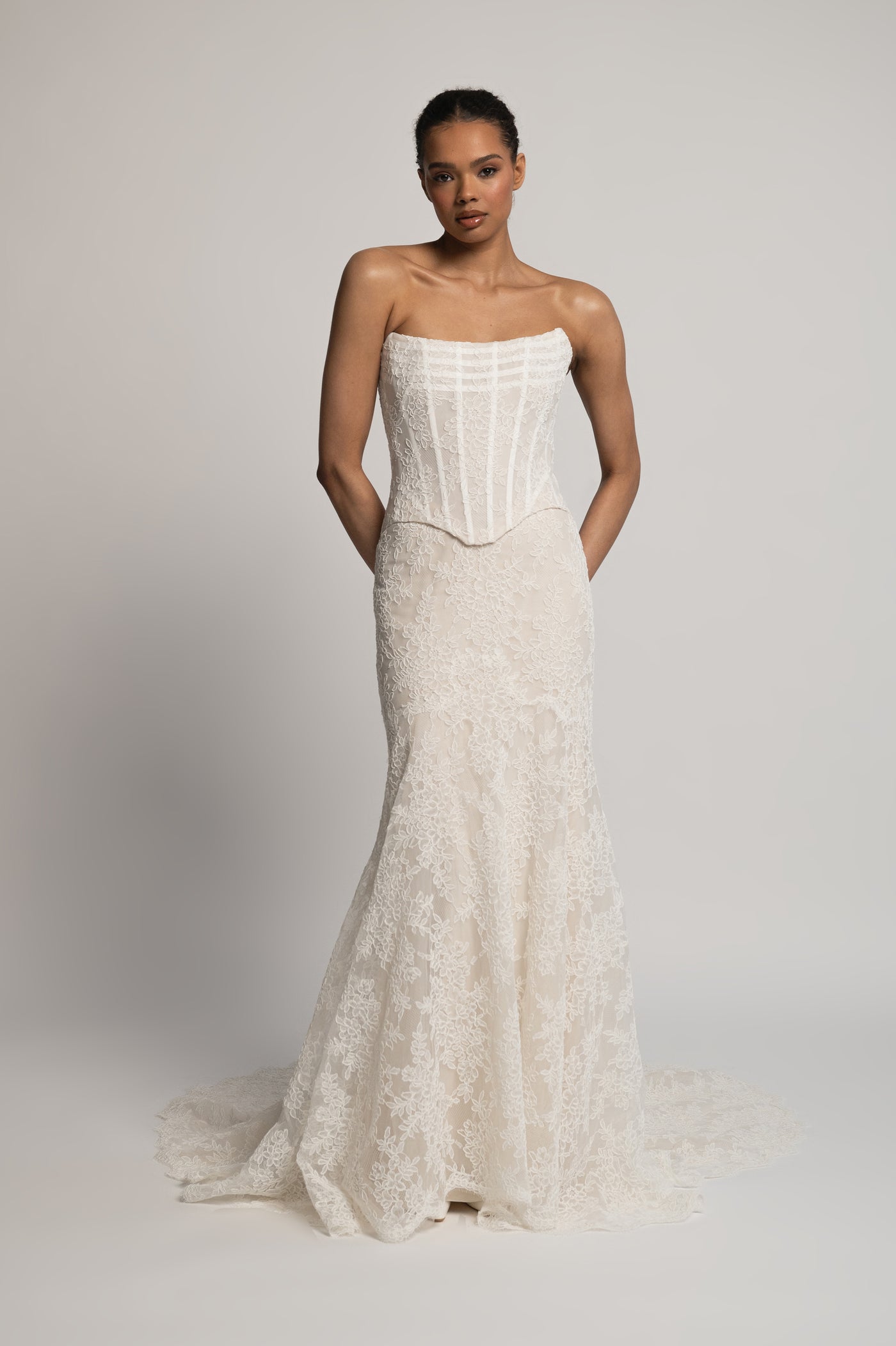 Fit and Flare Lace Strapless Wedding Dress