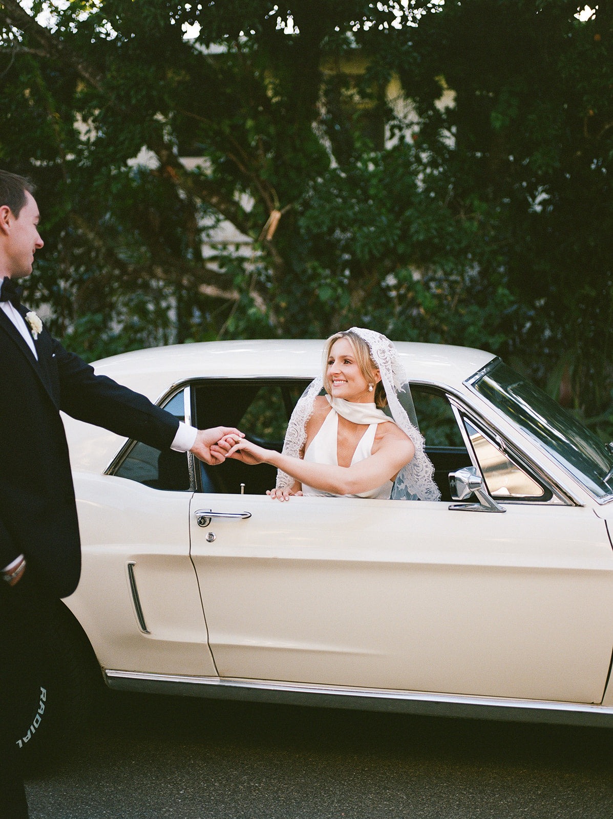  Real Bride Bethany in the Sleek Satin V Neck, Fit and Flare Jennifer Slip Bridal Gown