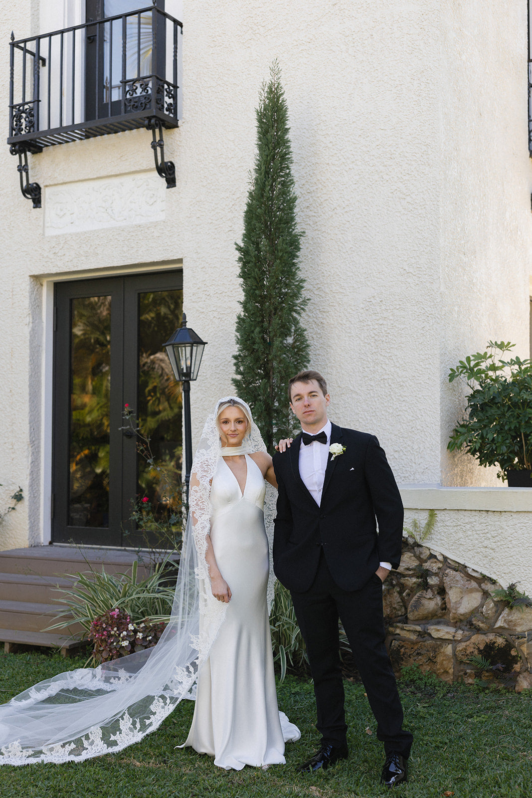  Real Bride Bethany in the Sleek Satin V Neck, Fit and Flare Jennifer Slip Bridal Gown