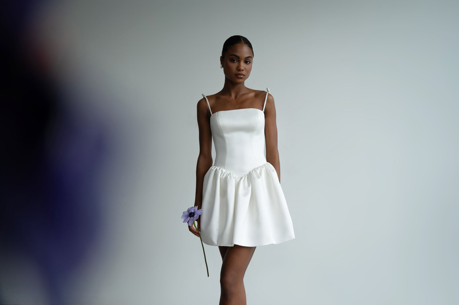 Mini Wedding Dress with Basque Waist and thin straps