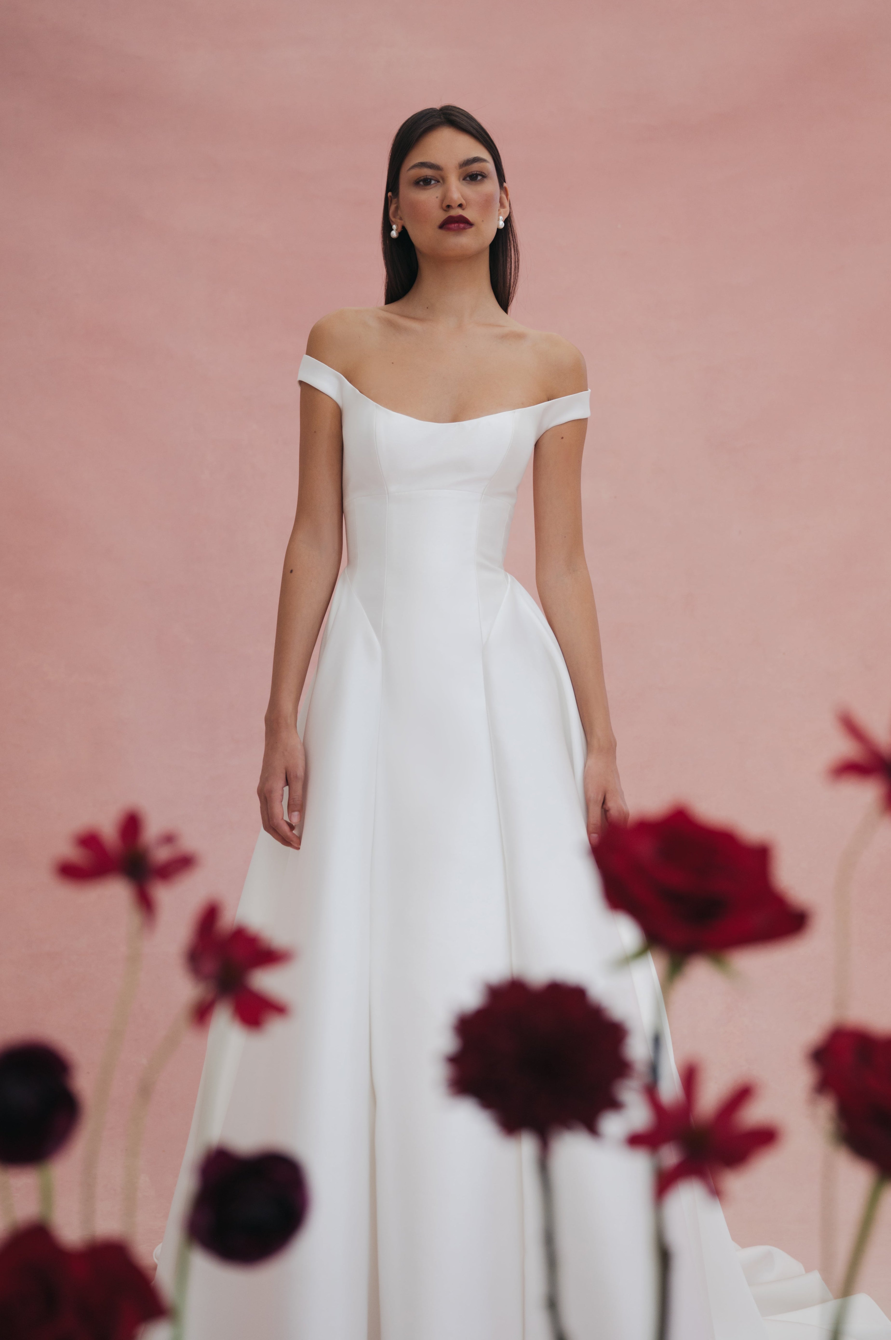 lavender maxi bridesmaid dress WEDTREND Women Lavender Floral Long Bridesmaid Dress with Slit A-Line  Corset Ruffle Sleeves Lace Up Back Chiffon Print Wedding Guest Dress main image 0