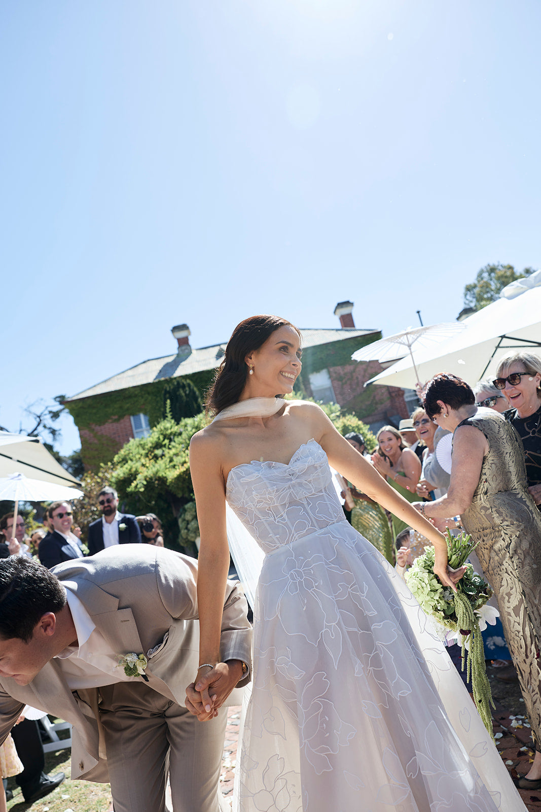 Ethereal Bride Cara in the Lorelai Floral A-Line and Strapless Wedding Dress.