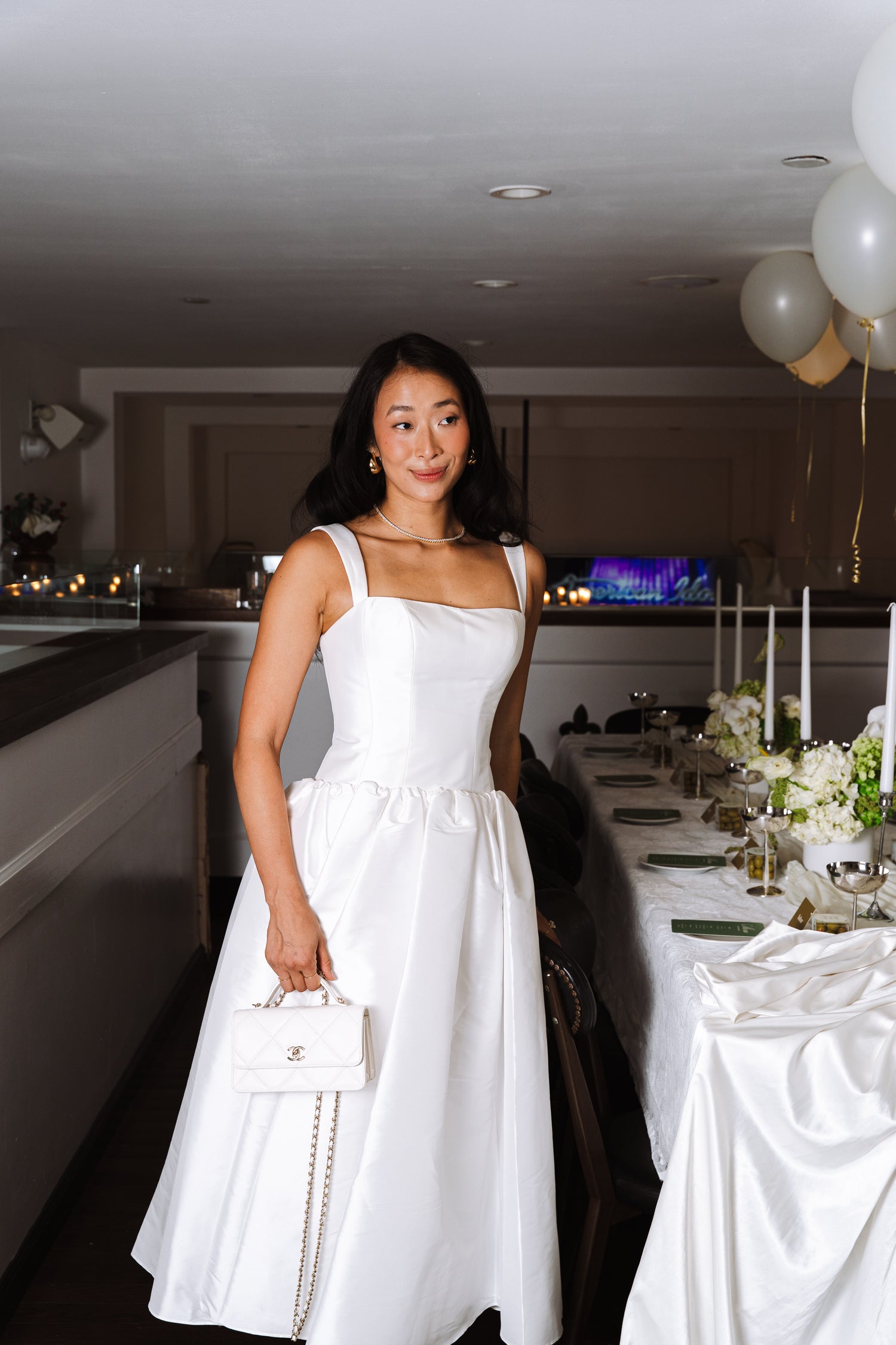 Entrepreneur Nadya Okamoto's Bridal Shower in the Lucille Little White Event Dress