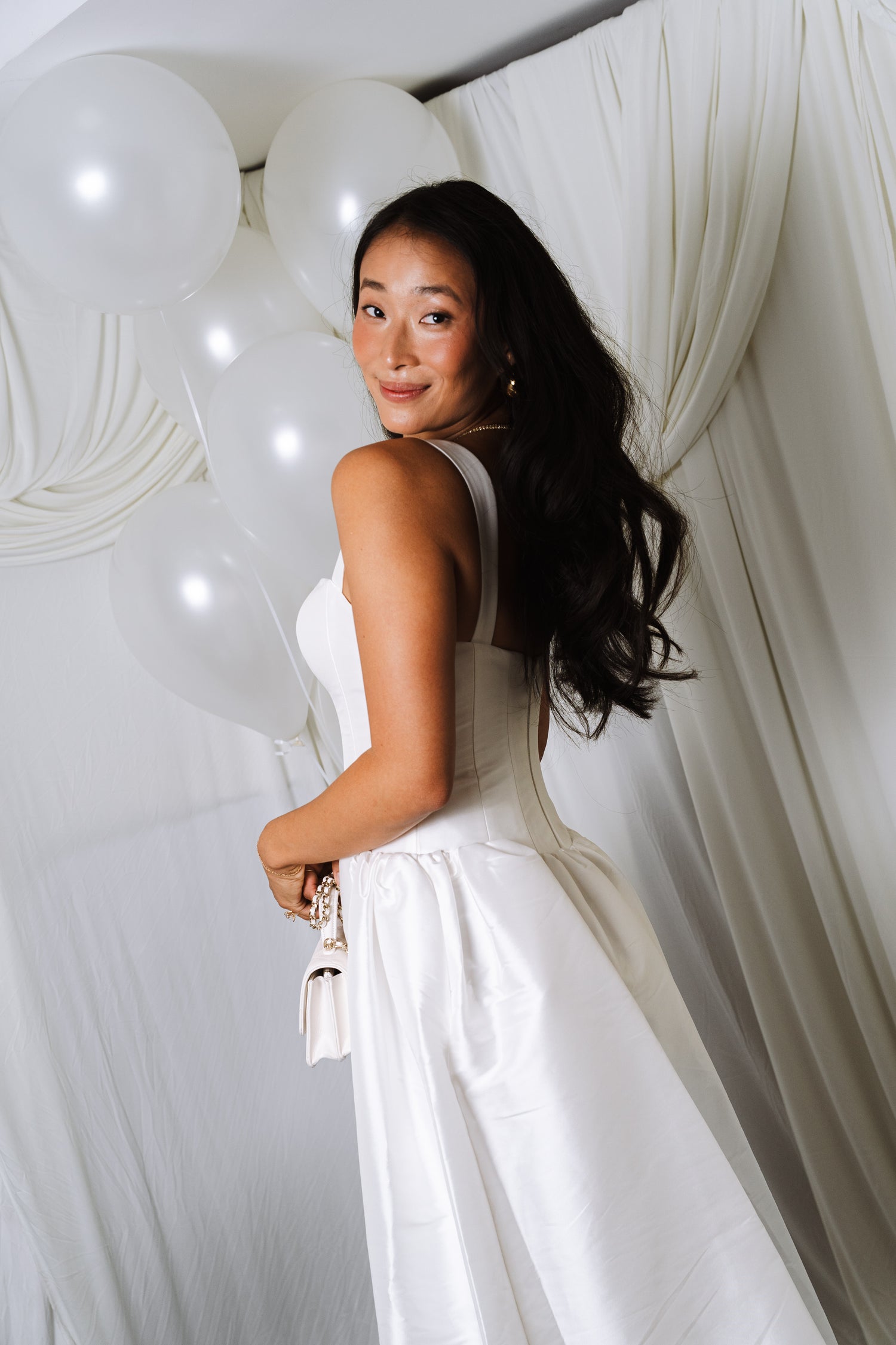 Entrepreneur Nadya Okamoto's Bridal Shower in the Lucille Little White Event Dress