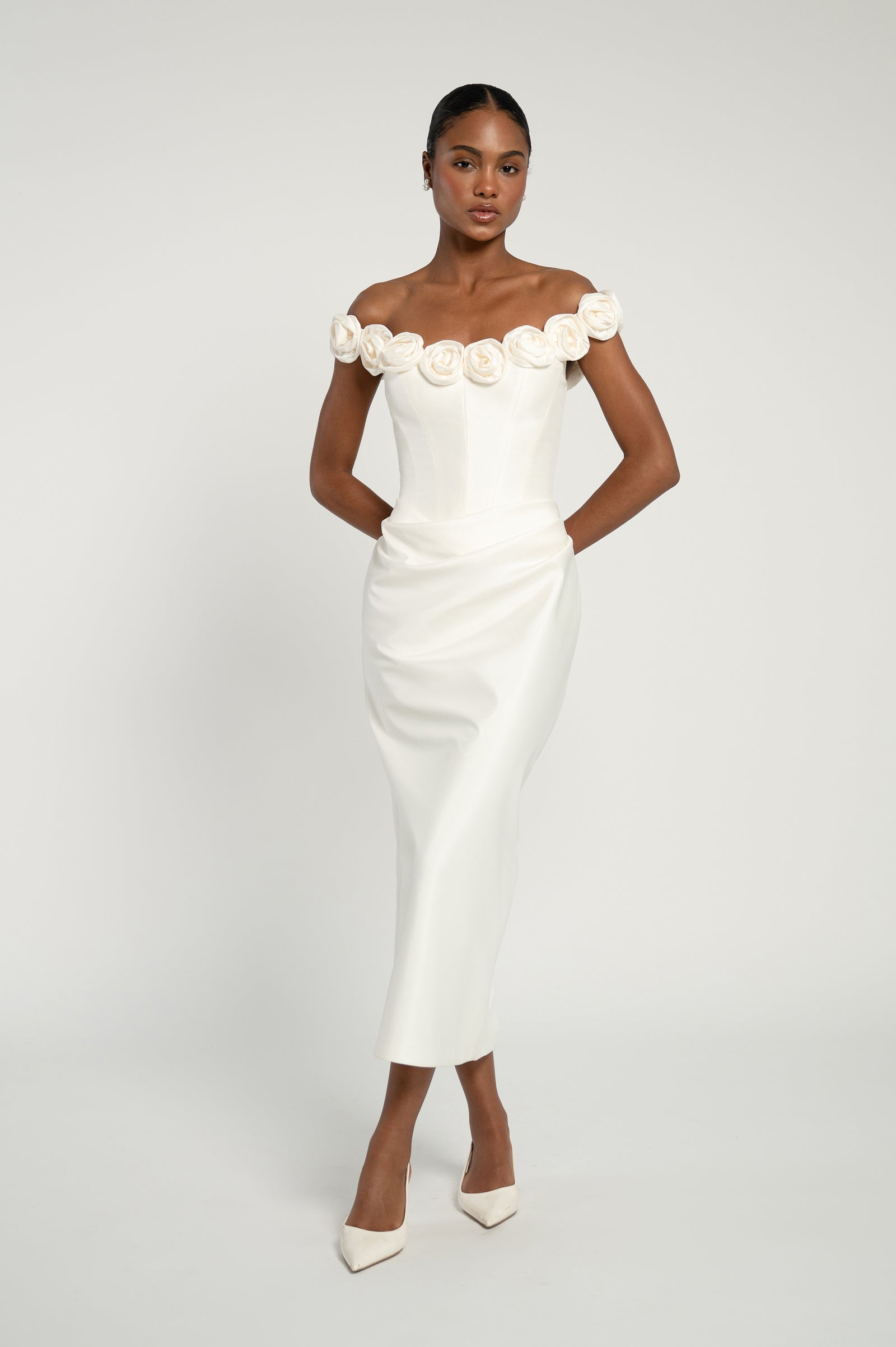 cute bridal shower dresses BaoWw Women's 3D Flower Short Wedding Dress with Detachable Train Off Shoulder Mini Dress at Amazon Women's Clothing store cute bridal shower dresses for