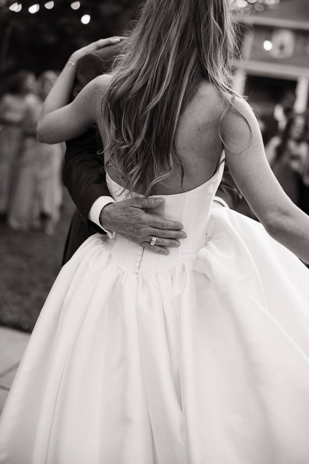Real Bride in the Milena Basque Waist Anthropologie Bridal Gown
