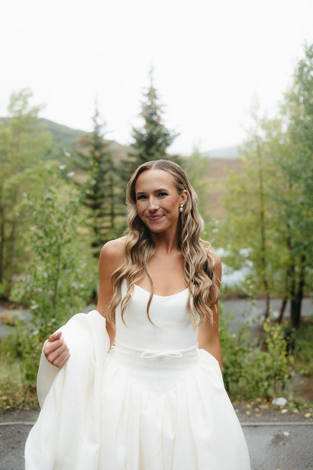 Basque Waist Danielle Bridal Gown on Bride Bekah
